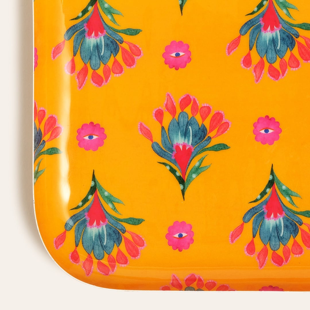 Nanpur Metal Dekoratif Tepsi 26x26x2 Cm Sarı