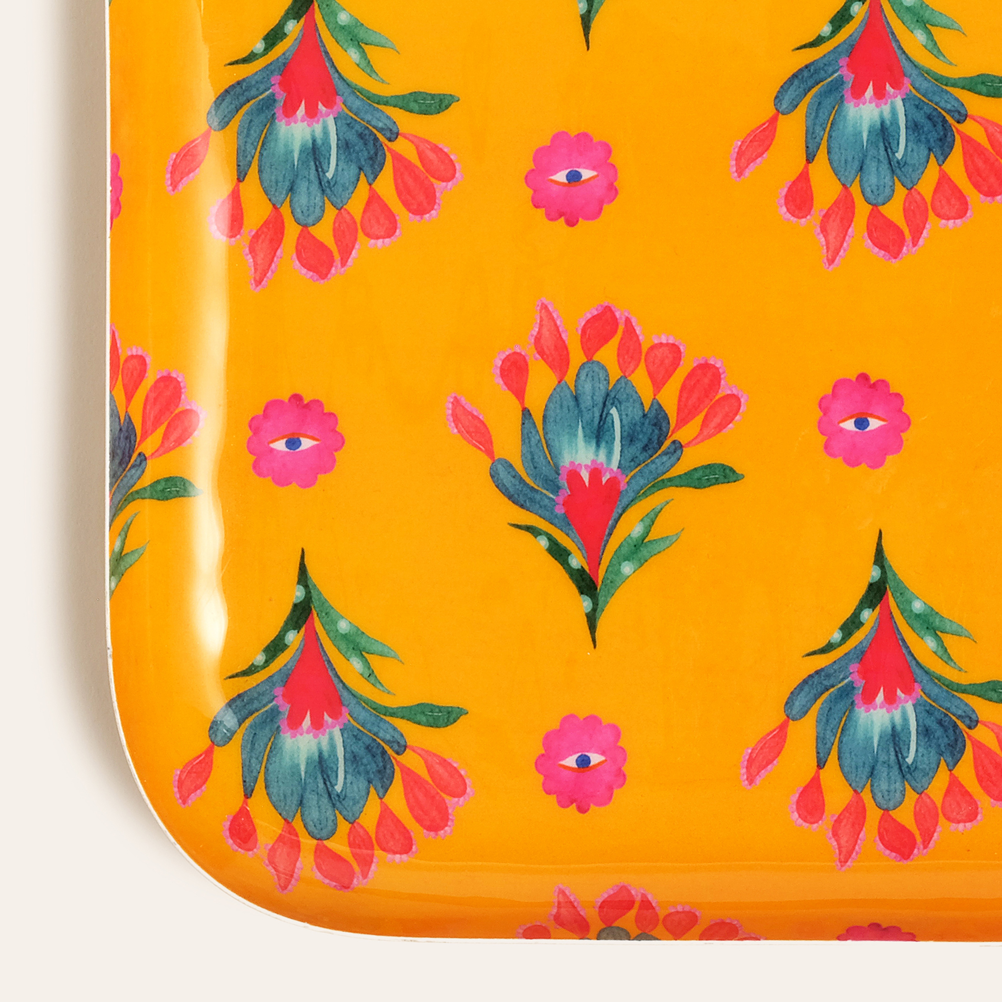 Nanpur Metal Dekoratif Tepsi 26x26x2 Cm Sarı