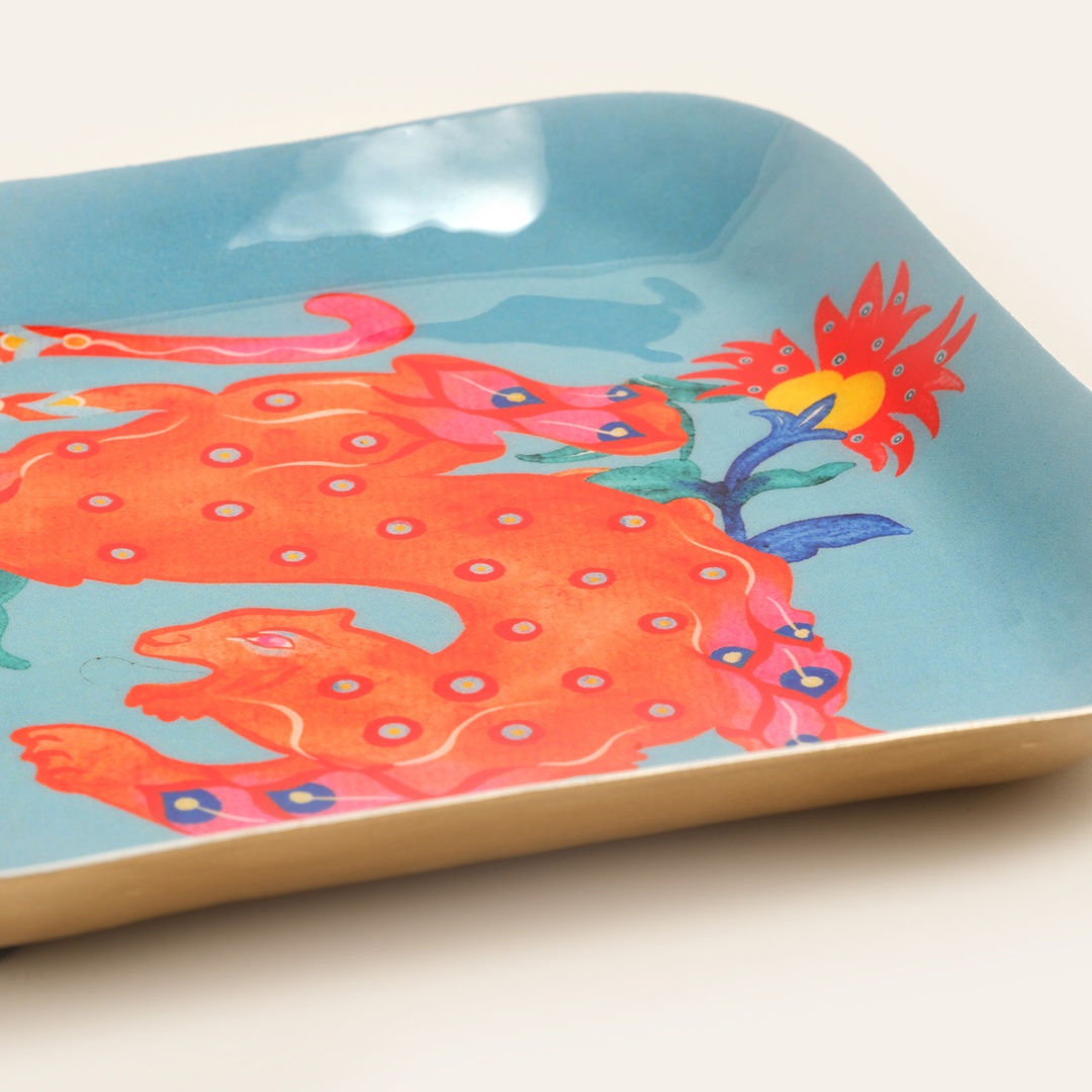 Nanpur Metal Dekoratif Tepsi 15x15x3 Cm Mavi