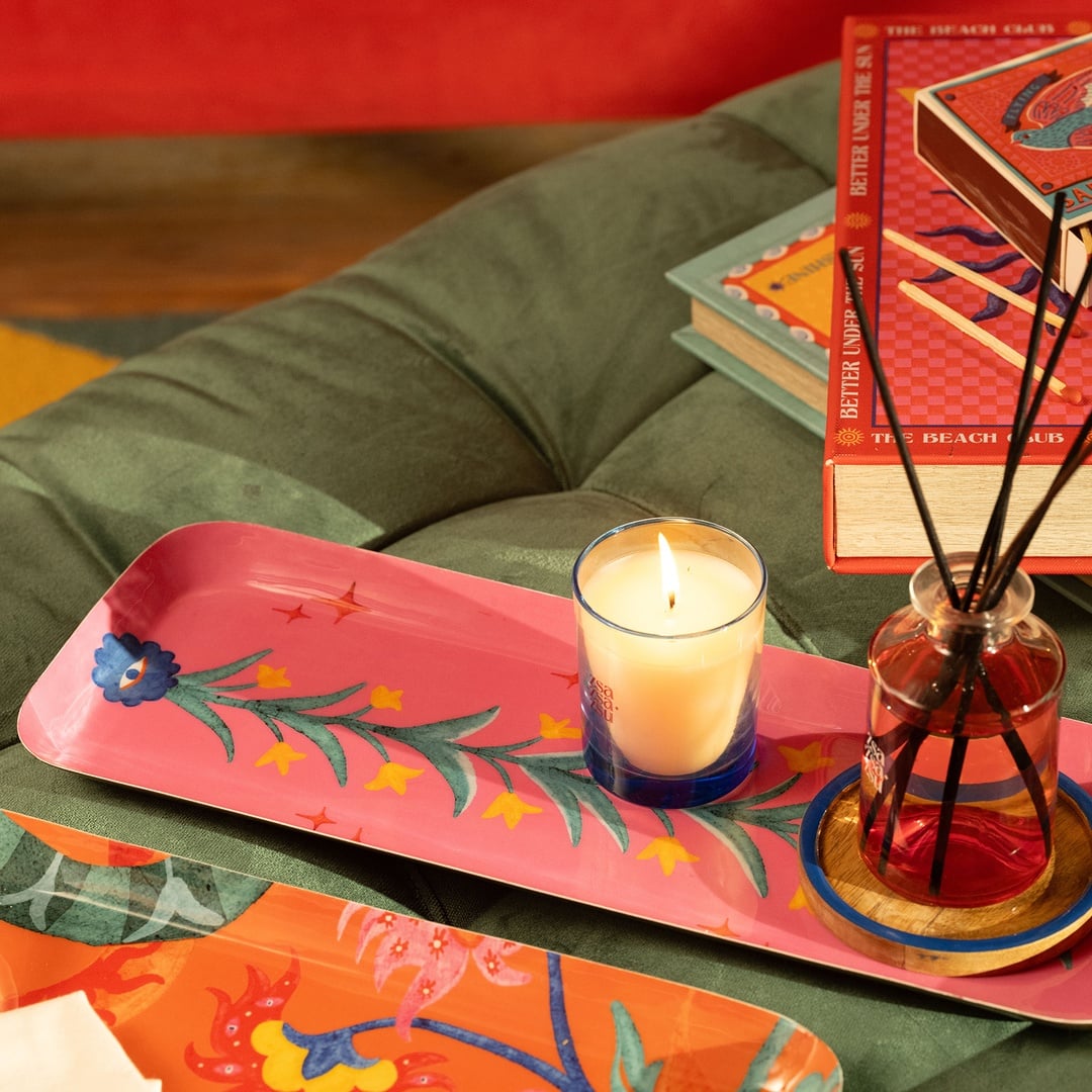 Nanpur Metal Dekoratif Tepsi 42x15x2 Cm Pembe