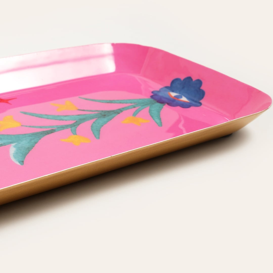 Nanpur Metal Dekoratif Tepsi 42x15x2 Cm Pembe