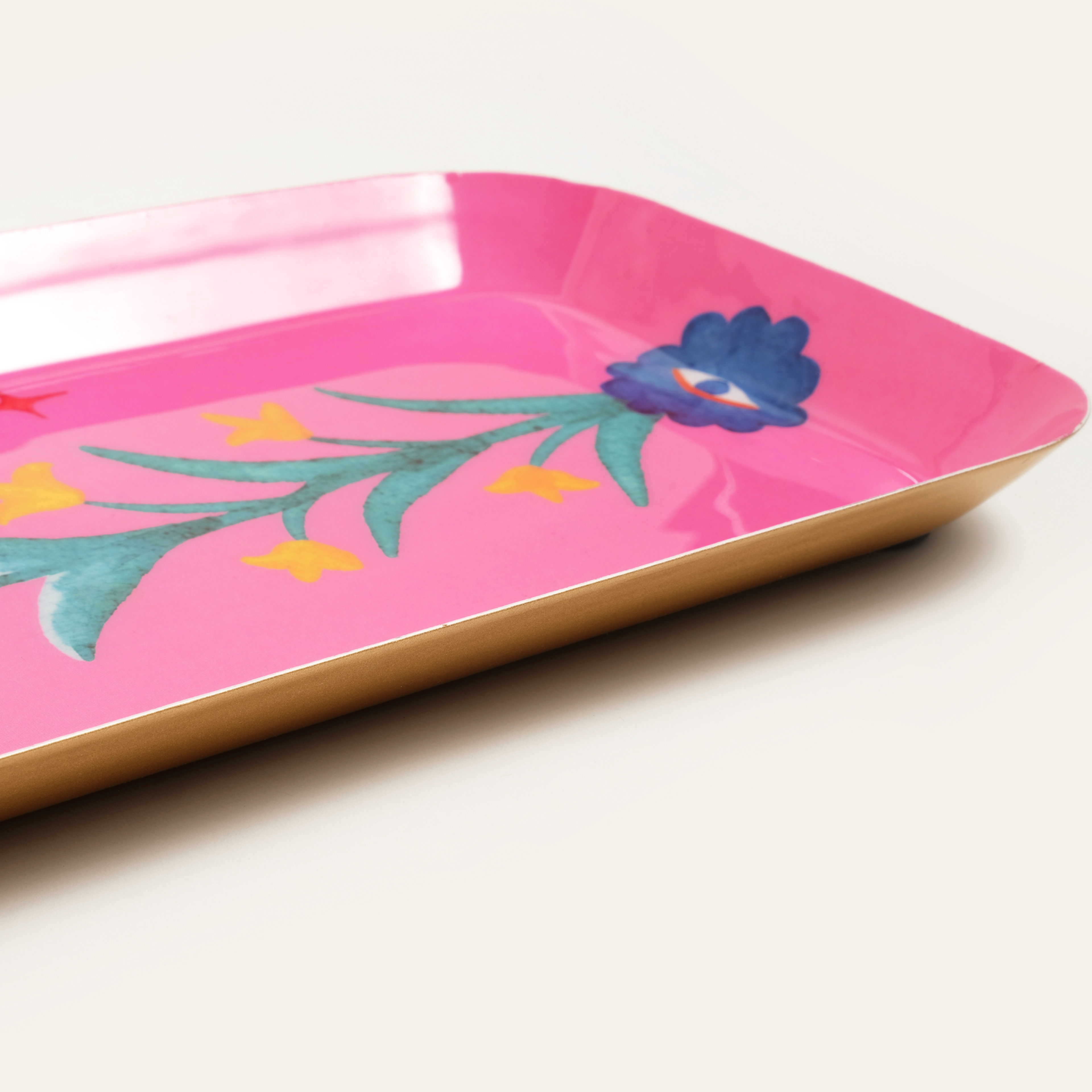 Nanpur Metal Dekoratif Tepsi 42x15x2 Cm Pembe