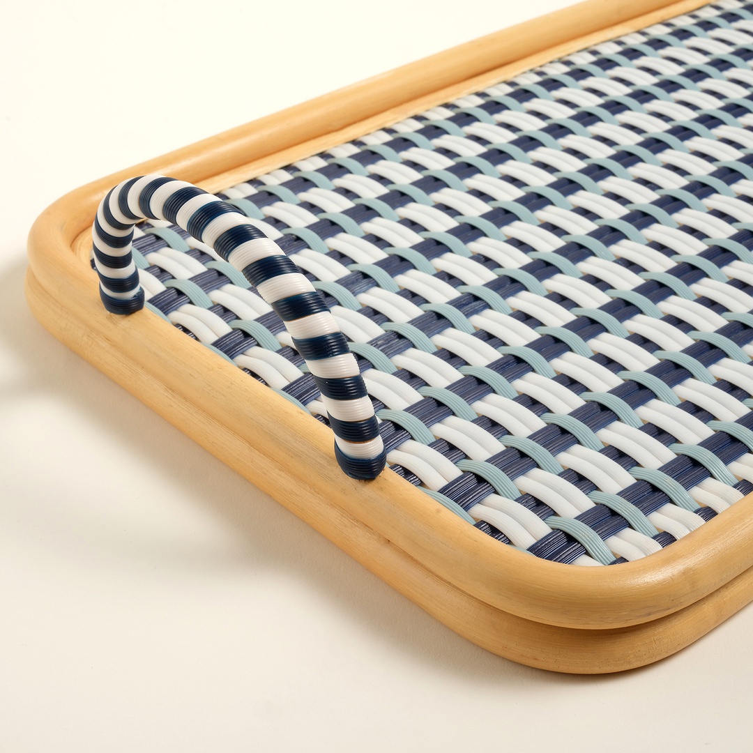 Java Sentetik Rattan Dekoratif Tepsi 51 Cm Lacivert