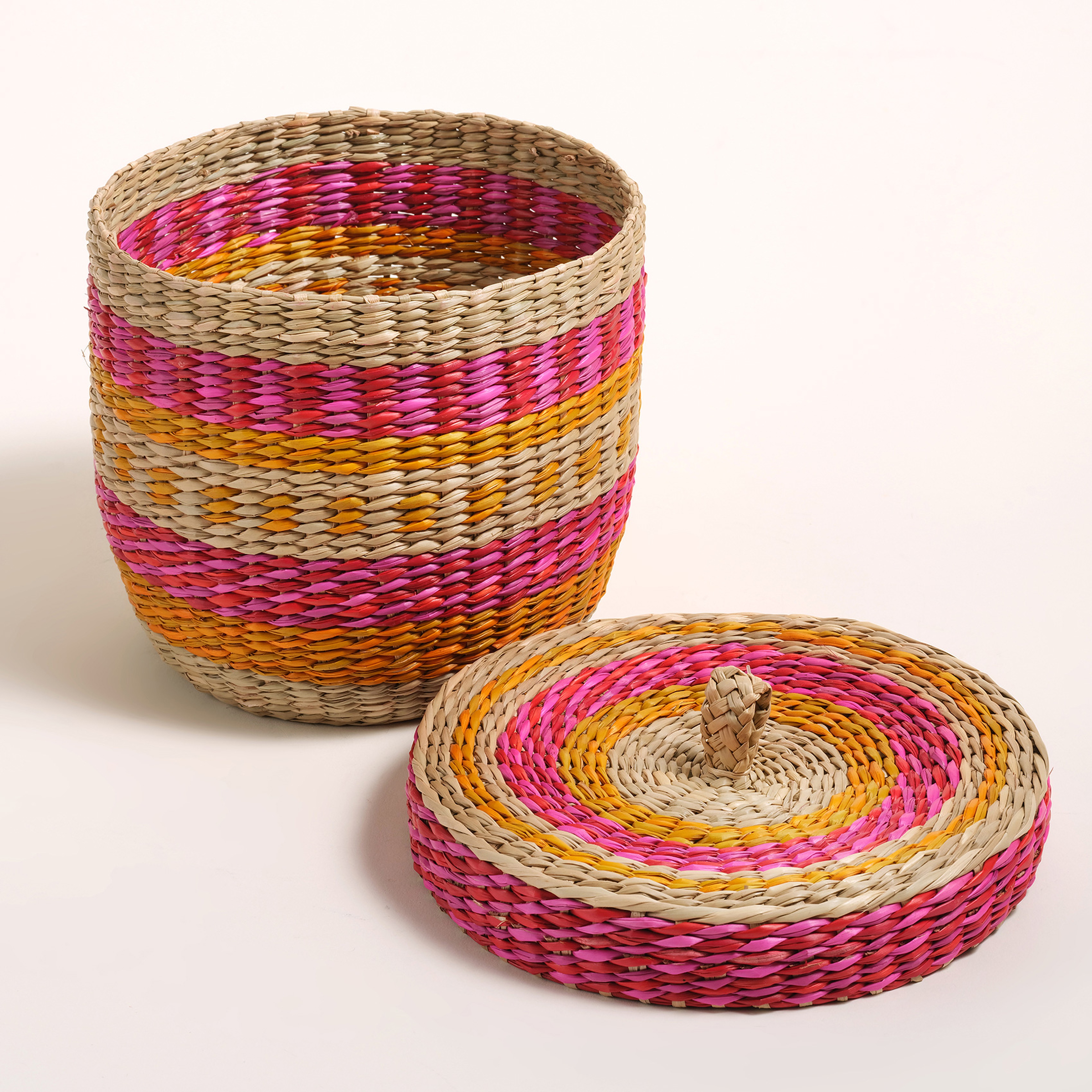 Tam Dao Deniz Çayırı Sepet 18x15 Cm Fuşya - Sarı