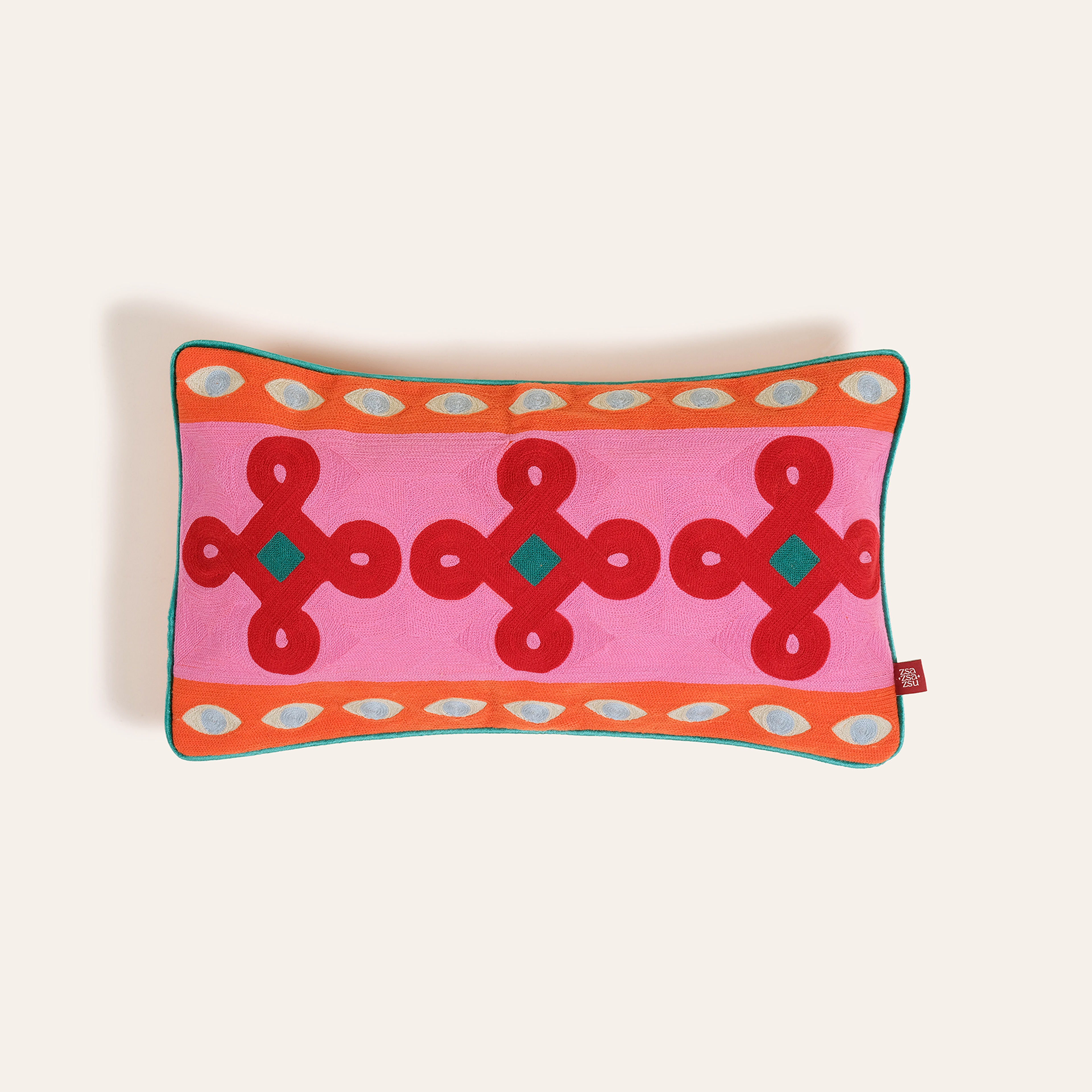 Ghunı Nakışlı Viskon Pamuk Kadife Dolgulu Kırlent 30x55 Cm Renkli