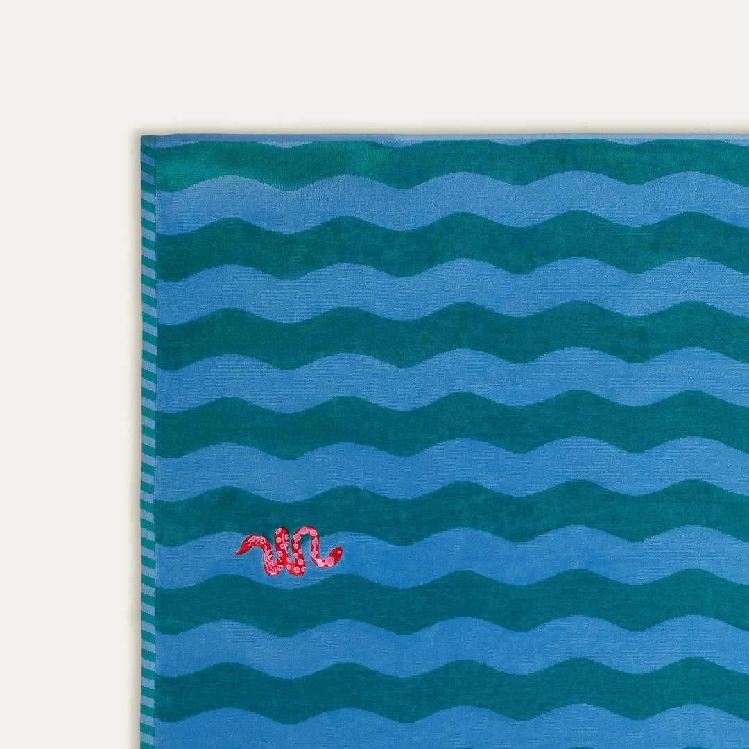 Tabea Nakışlı Pamuk Plaj Havlusu 90x180 Cm Yeşil - Mavi