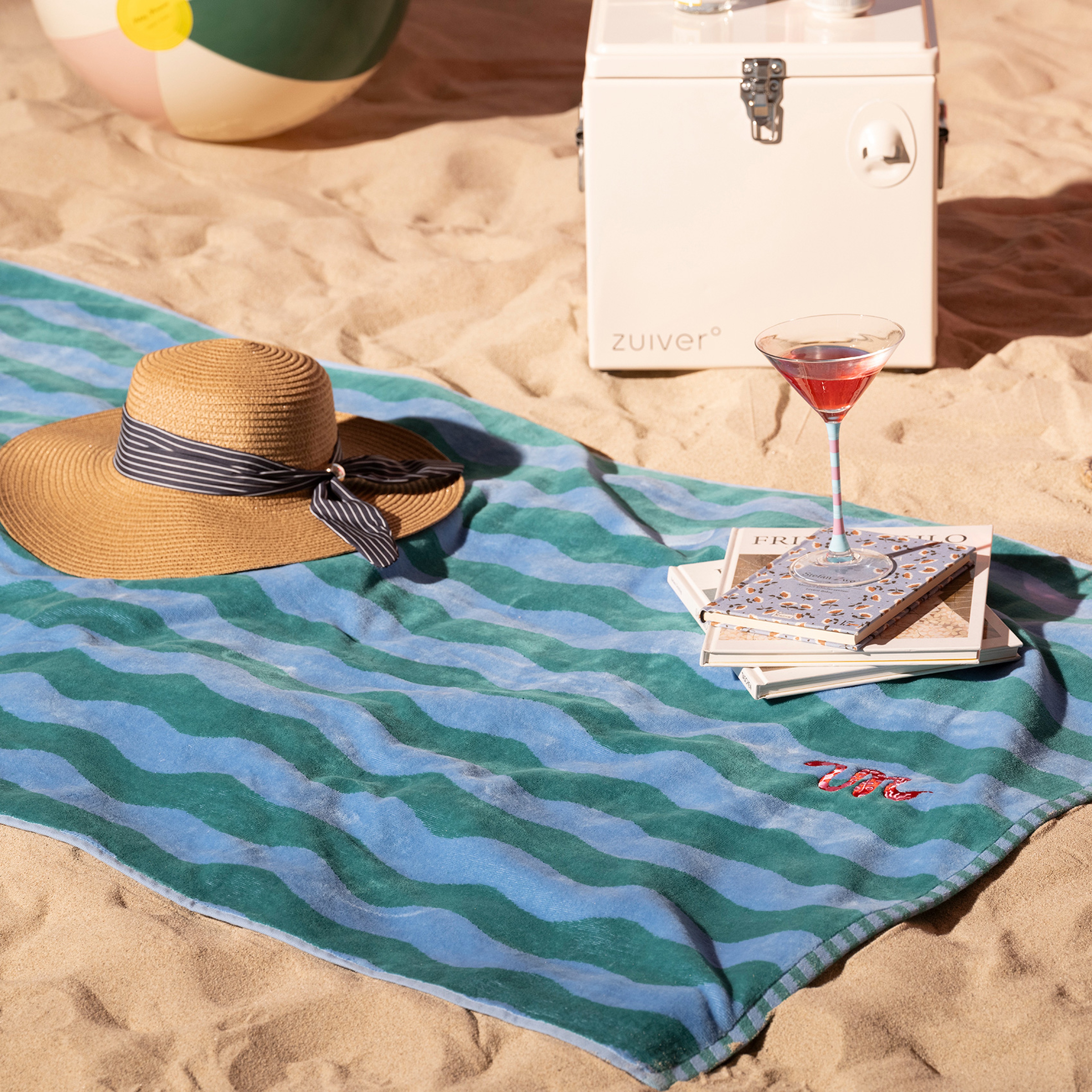 Tabea Nakışlı Pamuk Plaj Havlusu 90x180 Cm Yeşil - Mavi