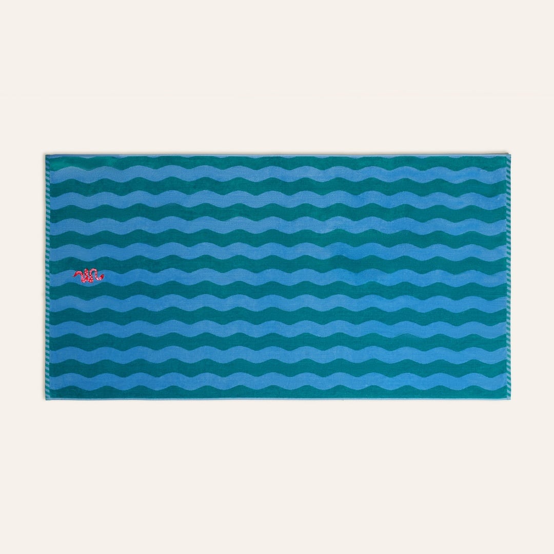 Tabea Nakışlı Pamuk Plaj Havlusu 90x180 Cm Yeşil - Mavi