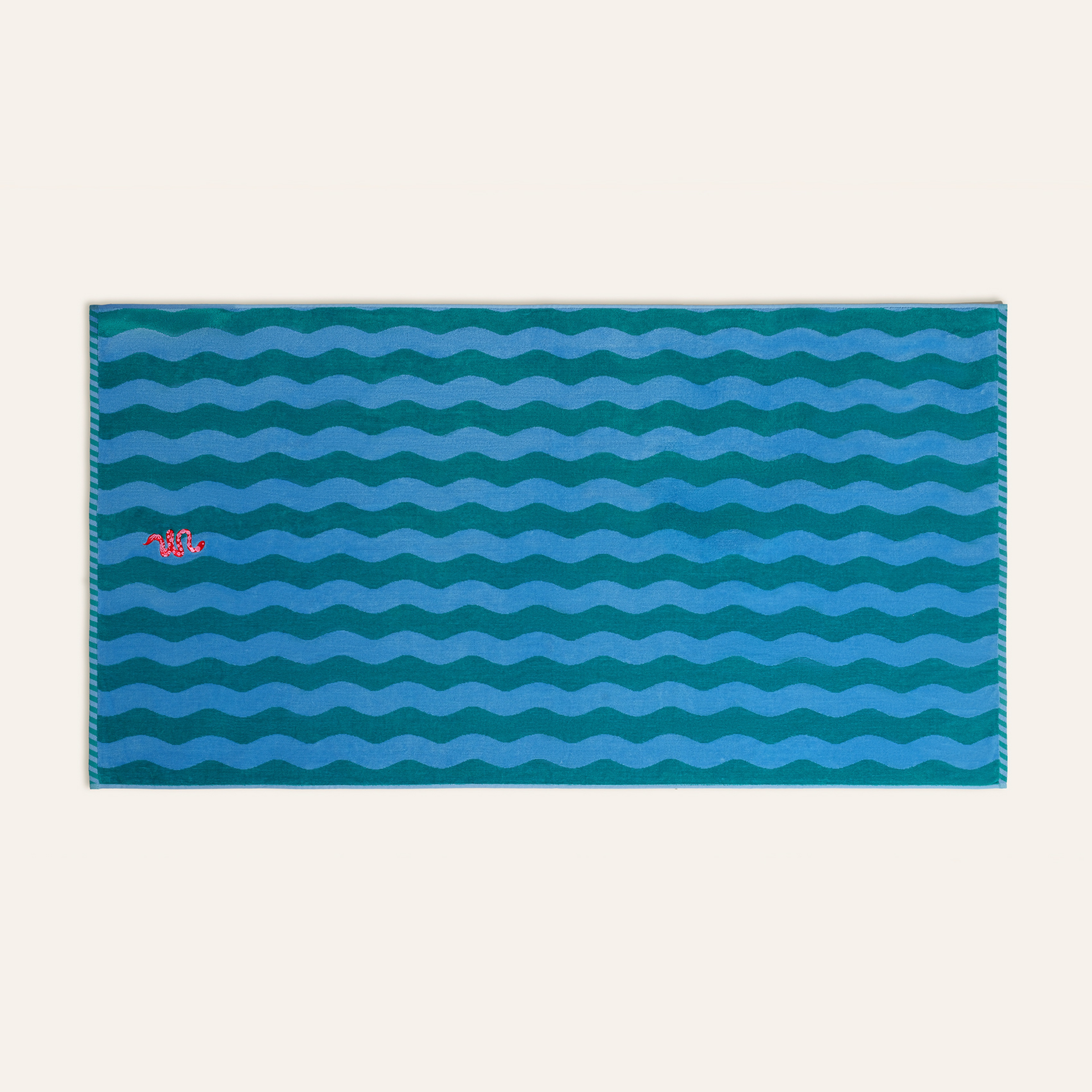 Tabea Nakışlı Pamuk Plaj Havlusu 90x180 Cm Yeşil - Mavi