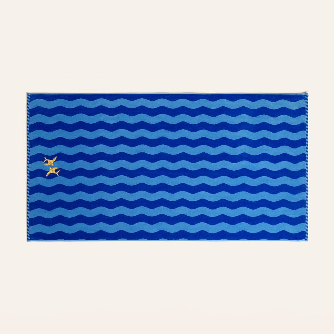 Tabea Nakışlı Pamuk Plaj Havlusu 90x180 Cm Açık Mavi - Koyu Mavi