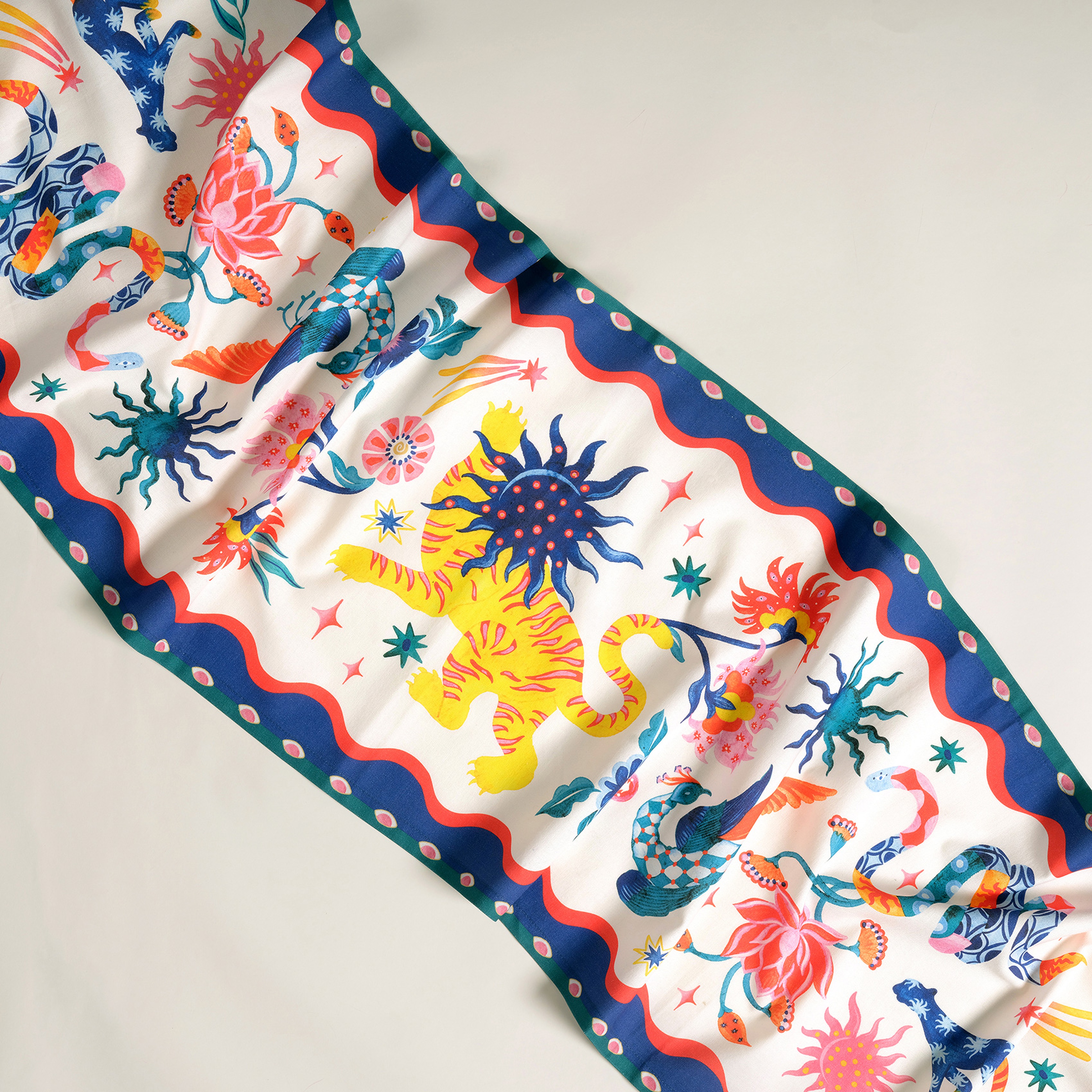 Nilüfer Dijital Baskılı Püsküllü Pamuk Runner 50x180 Cm Renkli