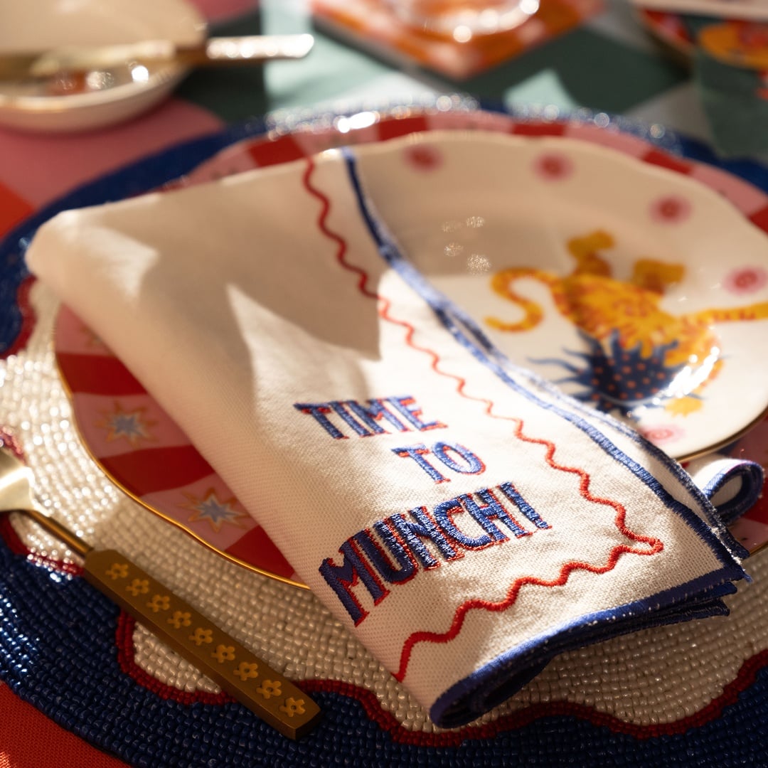 Nilüfer Nakışlı Pamuk Peçete 45x45 Cm Yeşil - Mavi