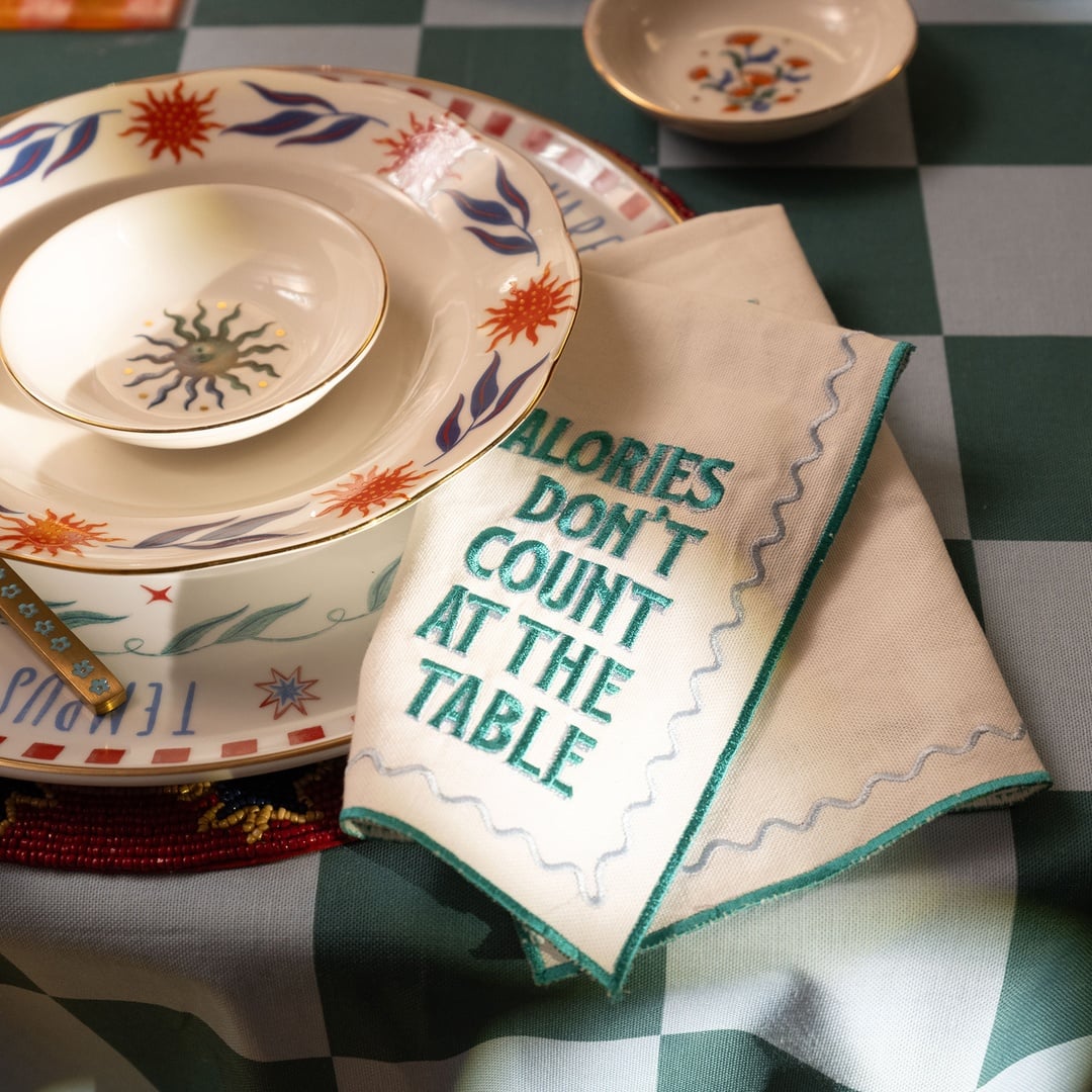 Nilüfer Nakışlı Pamuk Peçete 45x45 Cm Yeşil - Mavi