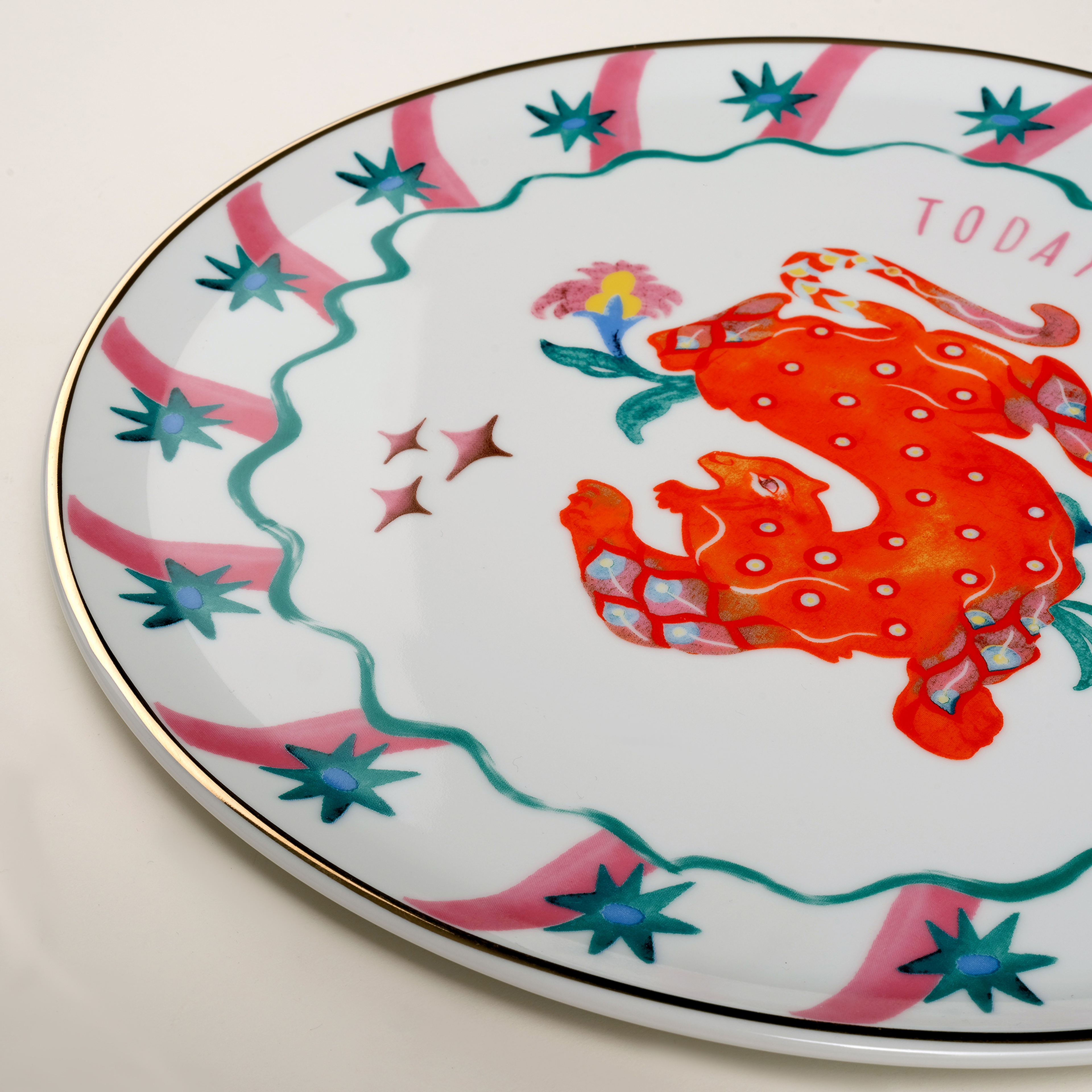 Lublın Porselen Pizza Tabağı 33x33x1.5 Cm Turuncu - Yeşil