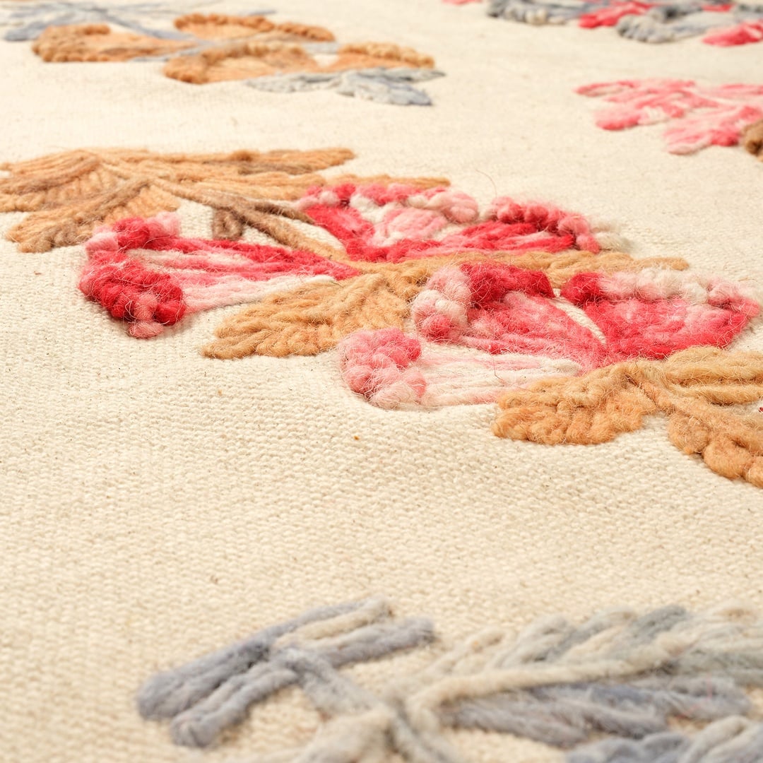 Palrı Nakışlı Pamuk Pamuk Kilim 80x150 Cm Krem