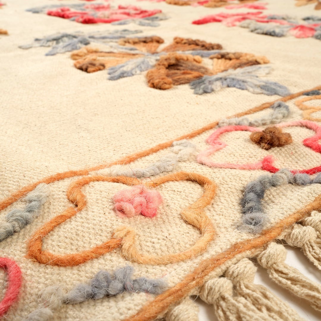 Palrı Nakışlı Pamuk Pamuk Kilim 80x150 Cm Krem