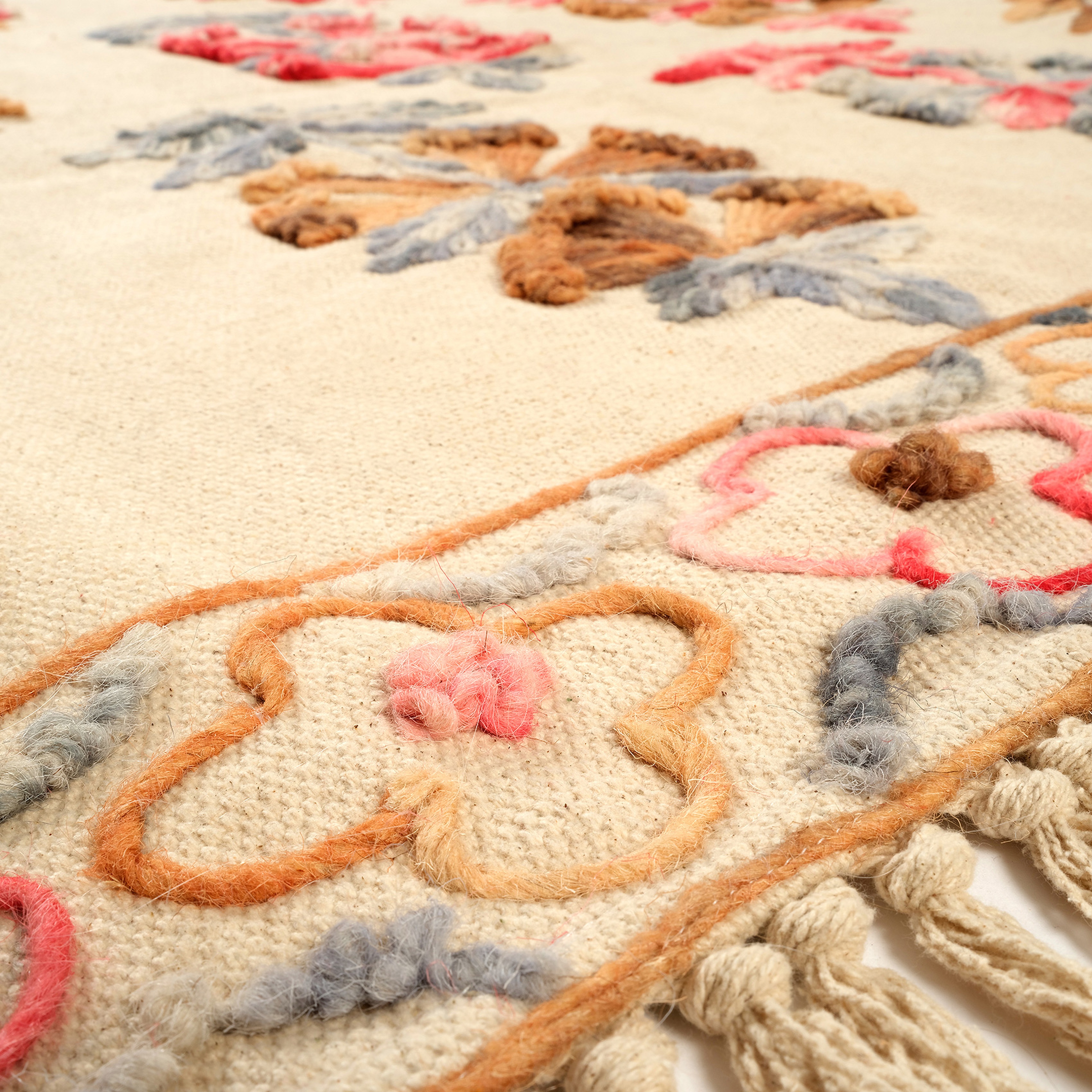 Palrı Nakışlı Pamuk Pamuk Kilim 80x150 Cm Krem