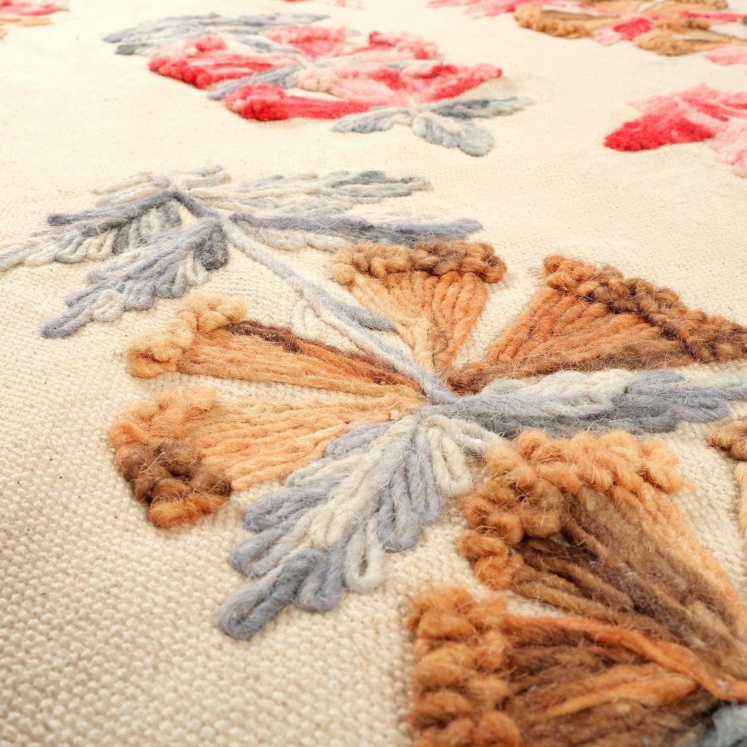 Palrı Nakışlı Pamuk Pamuk Kilim 80x150 Cm Krem