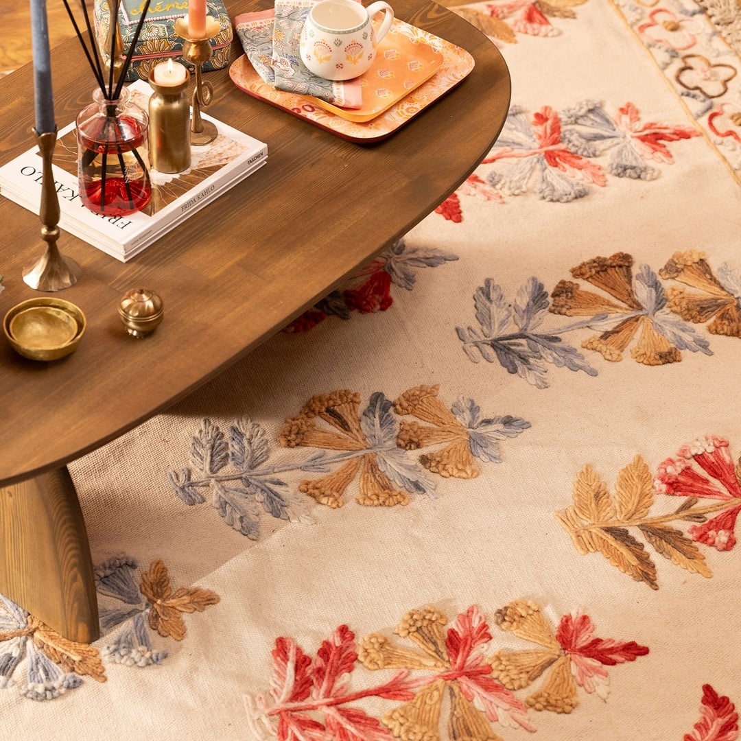 Palrı Nakışlı Pamuk Pamuk Kilim 80x150 Cm Krem