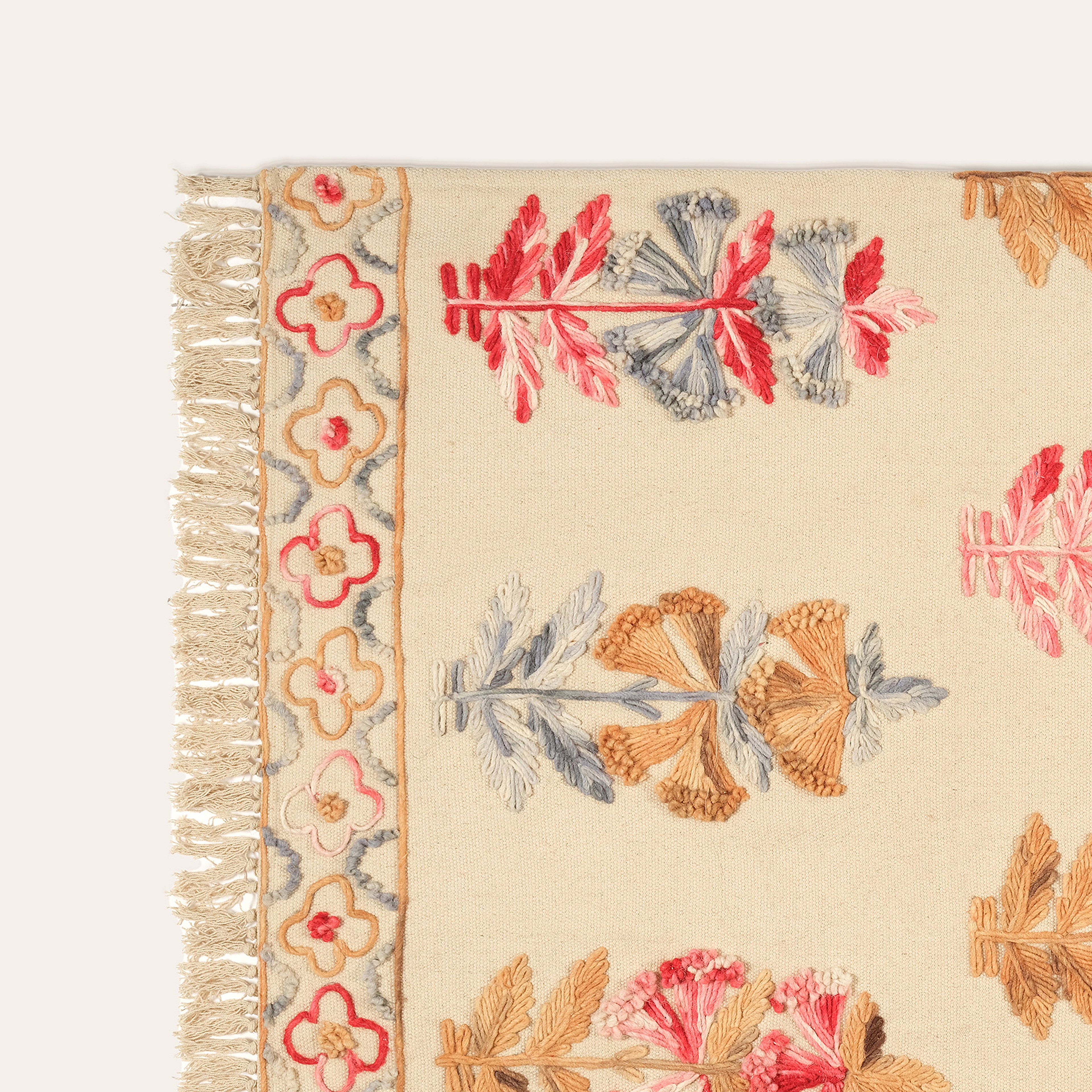 Palrı Nakışlı Pamuk Pamuk Kilim 80x150 Cm Krem