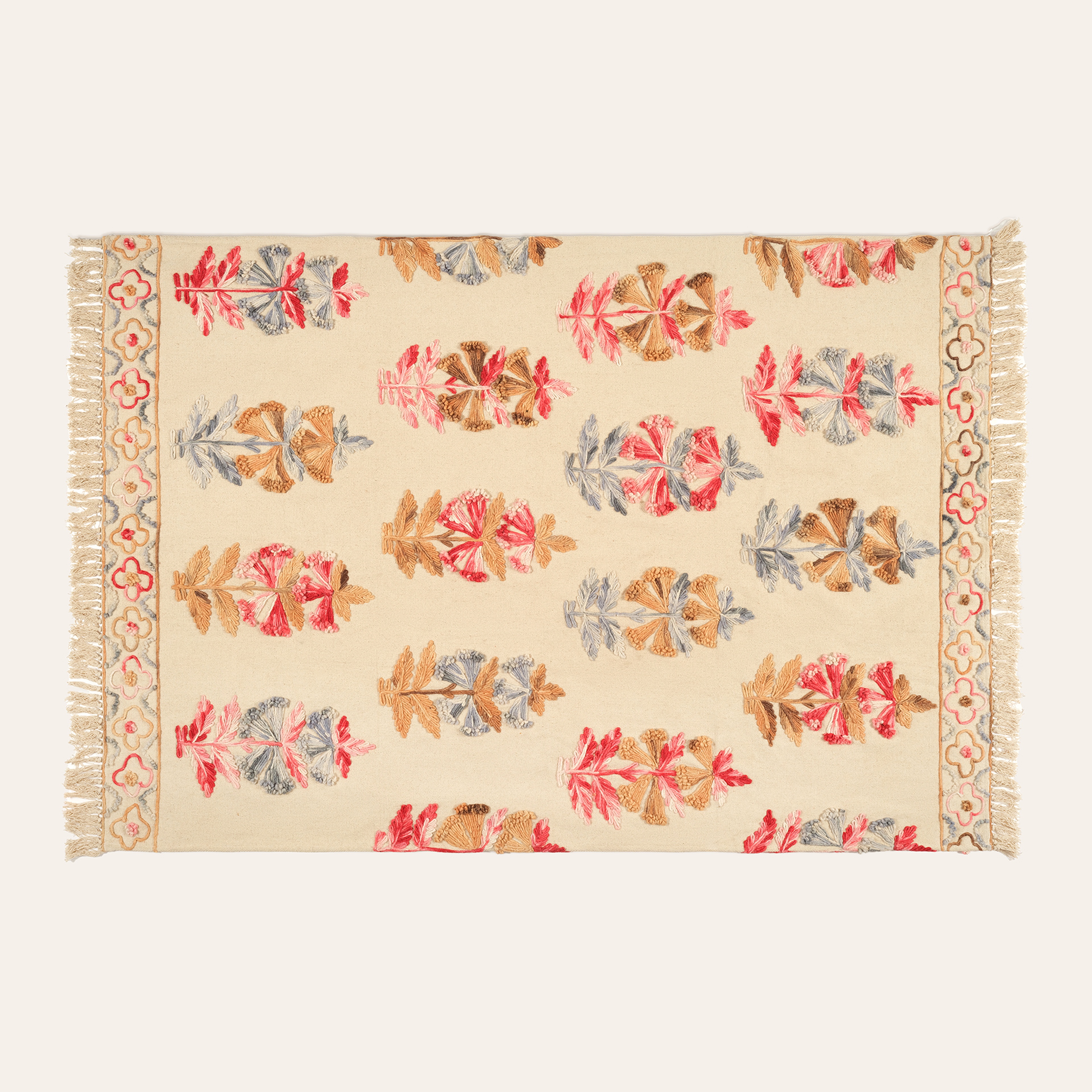 Palrı Nakışlı Pamuk Pamuk Kilim 120x180 Cm Krem