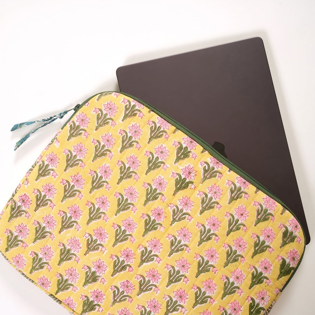 Rajpath El Baskısı Pamuk Çanta 39,5x29,5x2 Cm Sarı