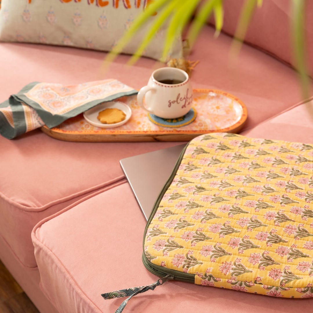 Rajpath El Baskısı Pamuk Çanta 39,5x29,5x2 Cm Sarı