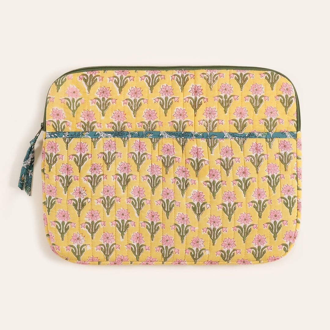 Rajpath El Baskısı Pamuk Çanta 39,5x29,5x2 Cm Sarı