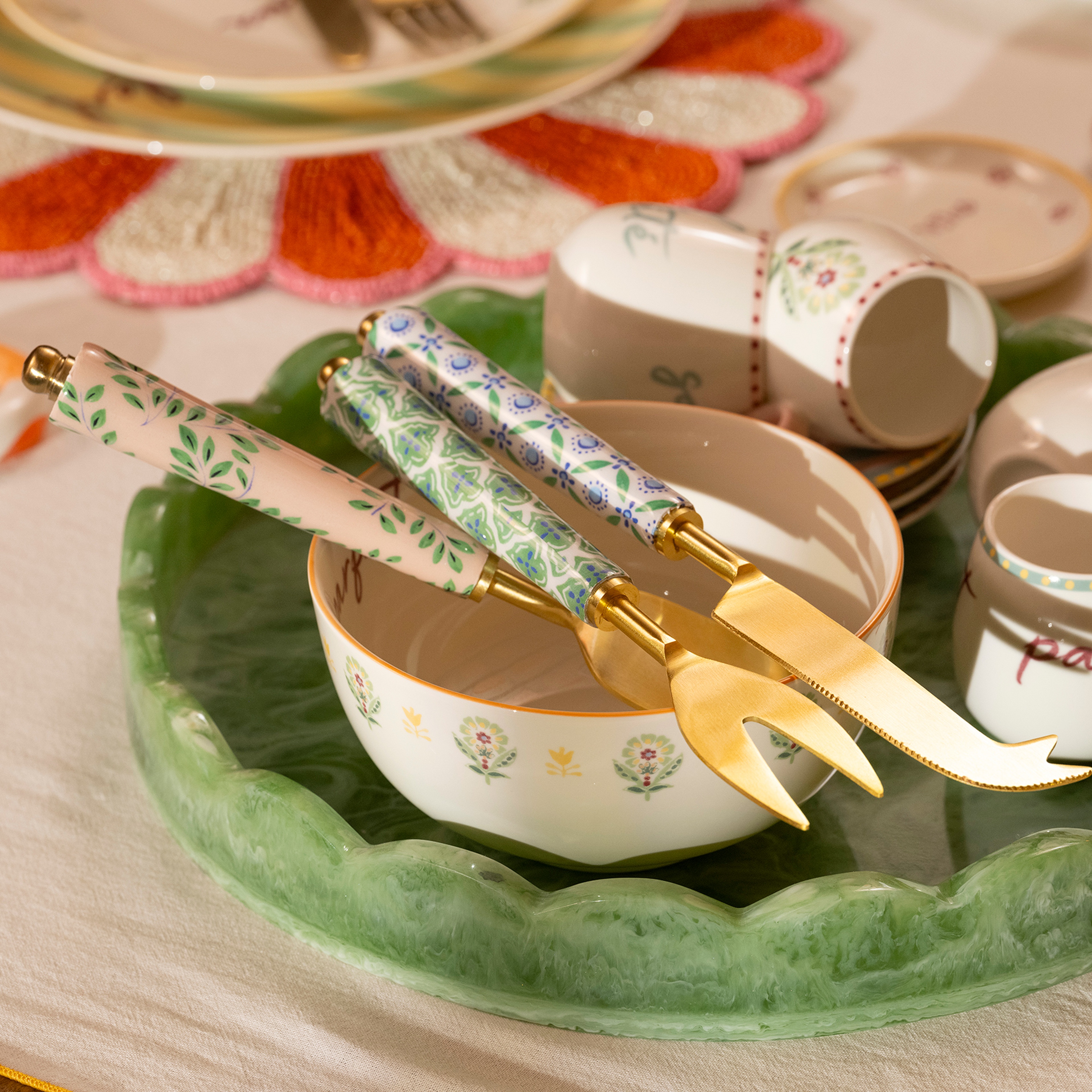 Tanda Çelik Servis Seti 5x24 Cm Altın - Renkli