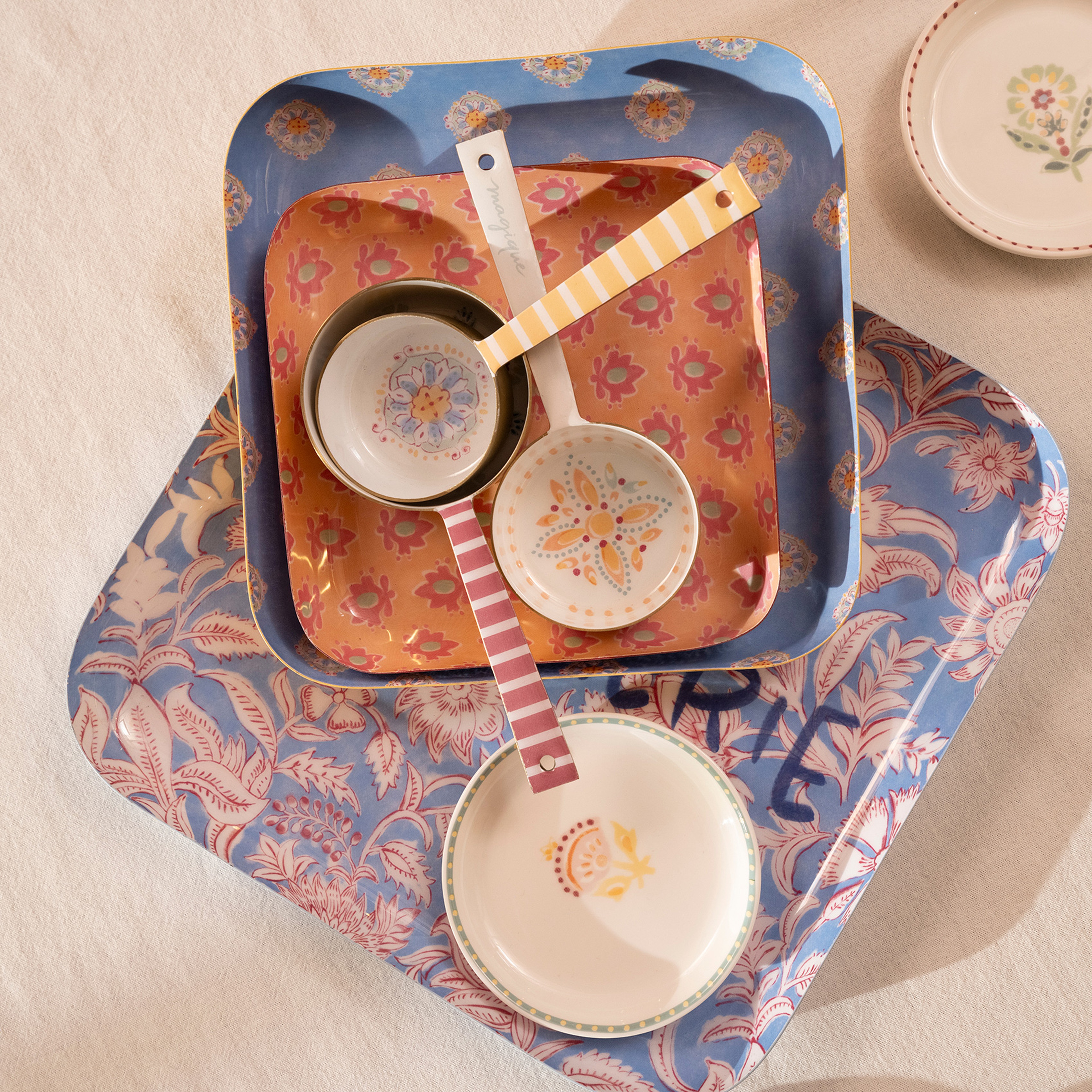 Nanpur Metal Dekoratif Tepsi 19x19x2 Cm Mavi - Sarı