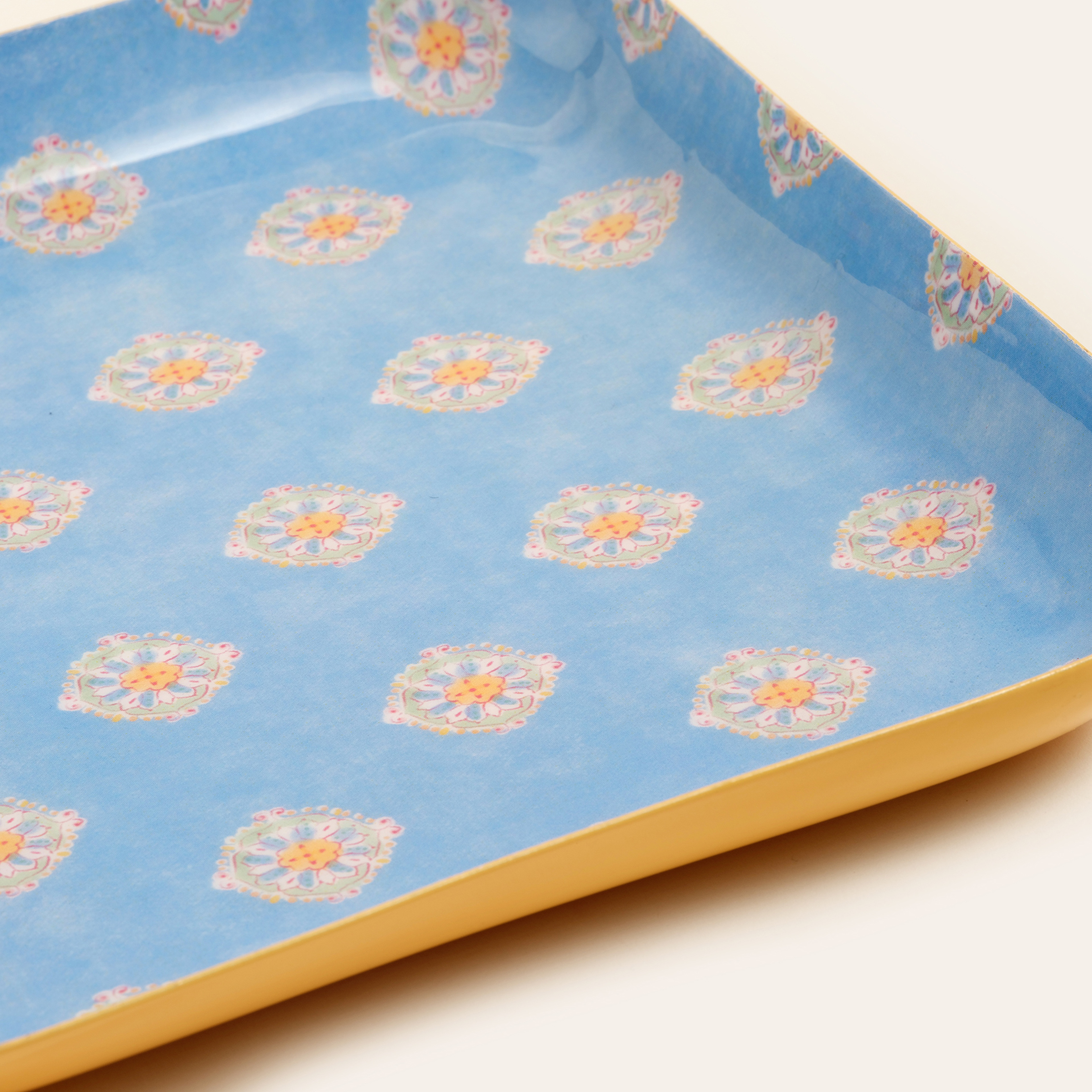 Nanpur Metal Dekoratif Tepsi 19x19x2 Cm Mavi - Sarı