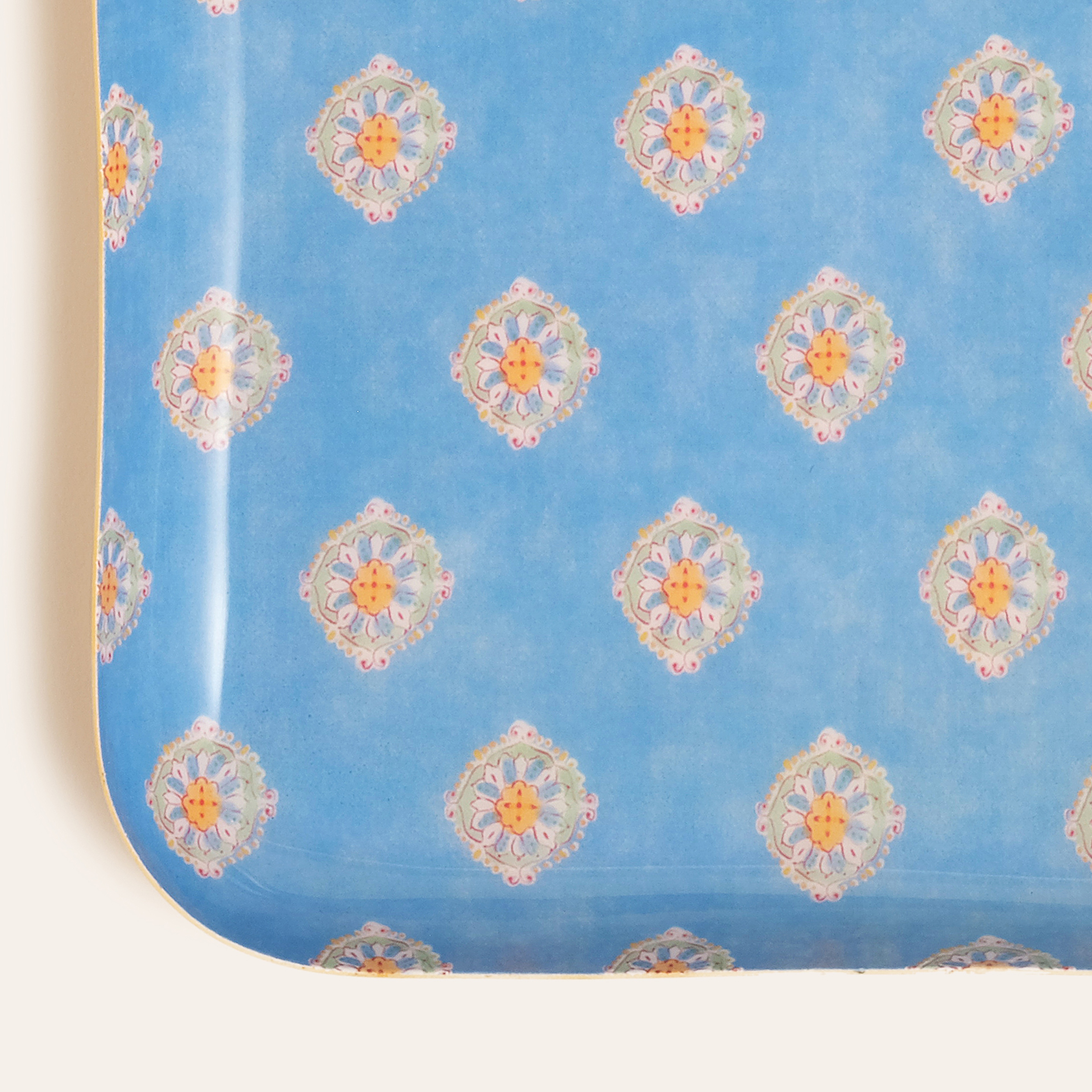 Nanpur Metal Dekoratif Tepsi 19x19x2 Cm Mavi - Sarı