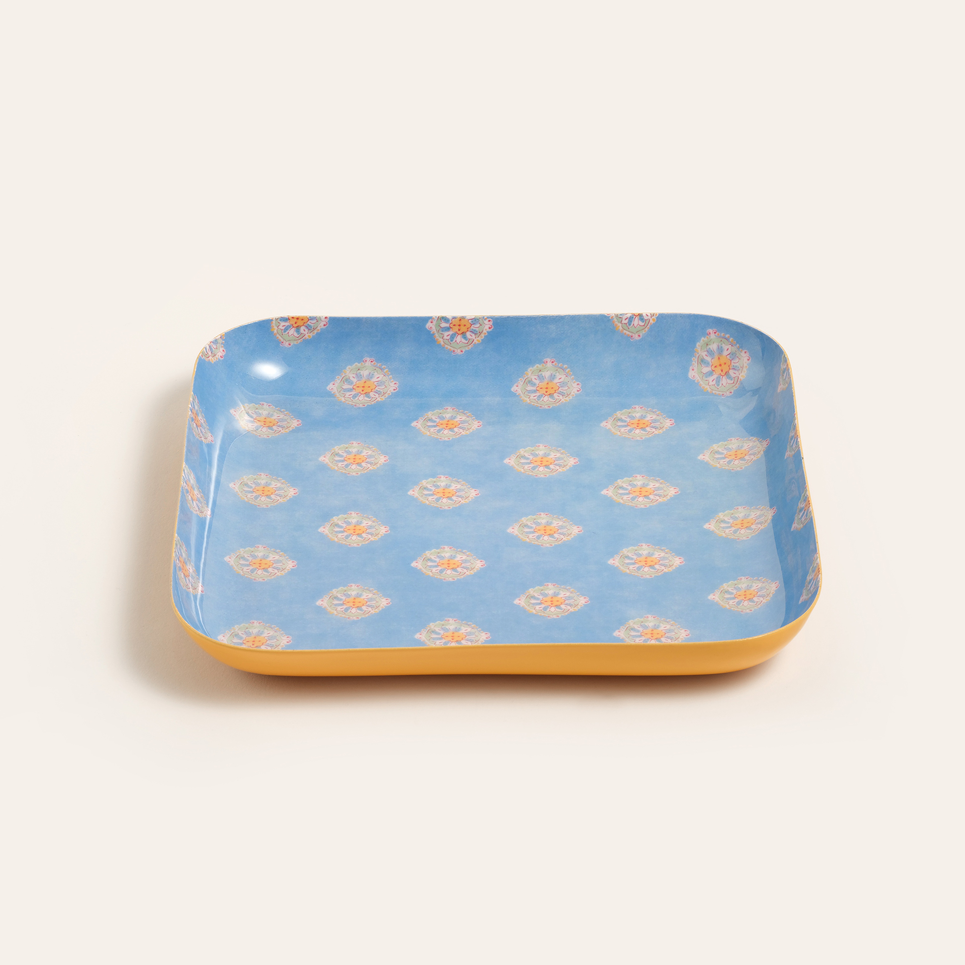 Nanpur Metal Dekoratif Tepsi 19x19x2 Cm Mavi - Sarı