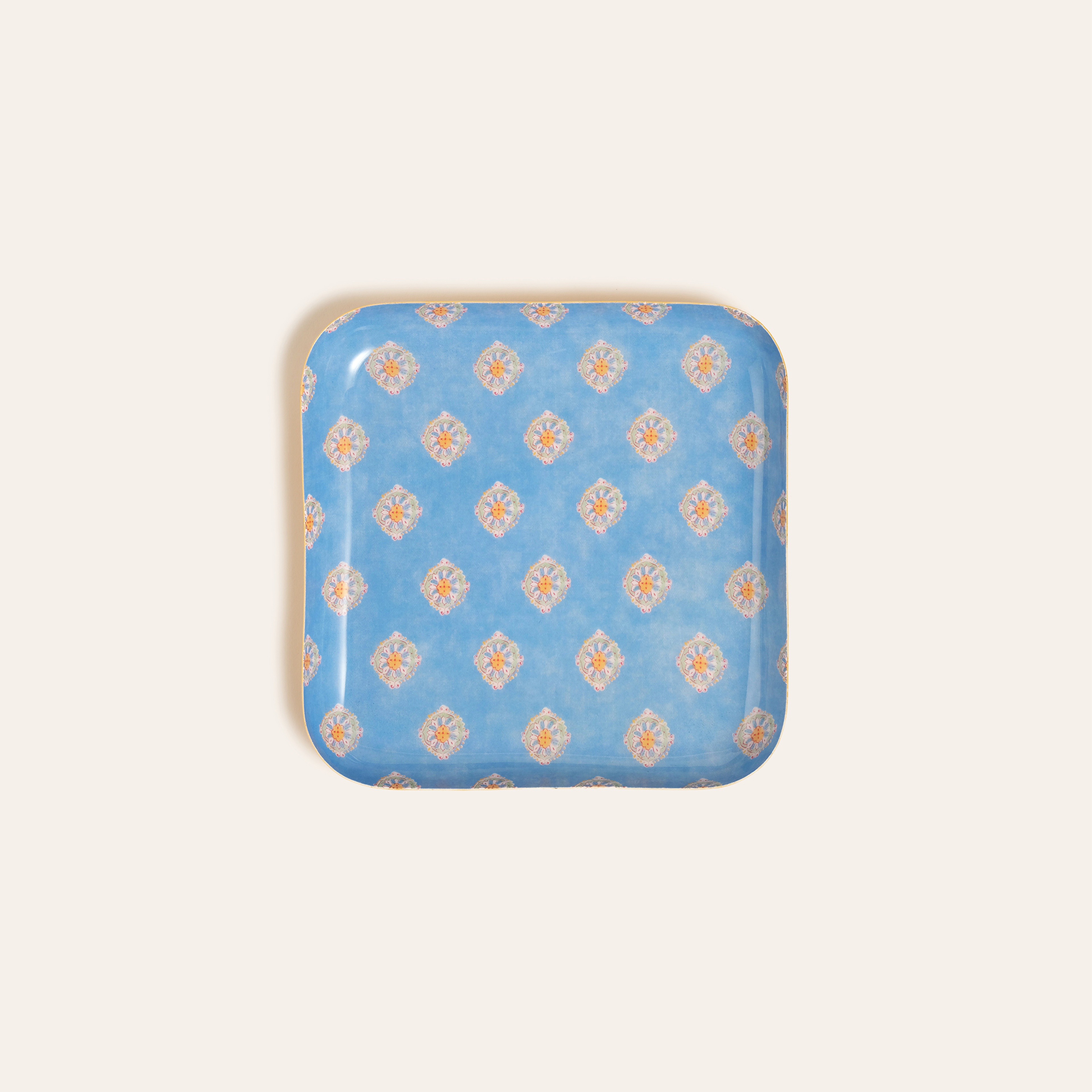 Nanpur Metal Dekoratif Tepsi 19x19x2 Cm Mavi - Sarı