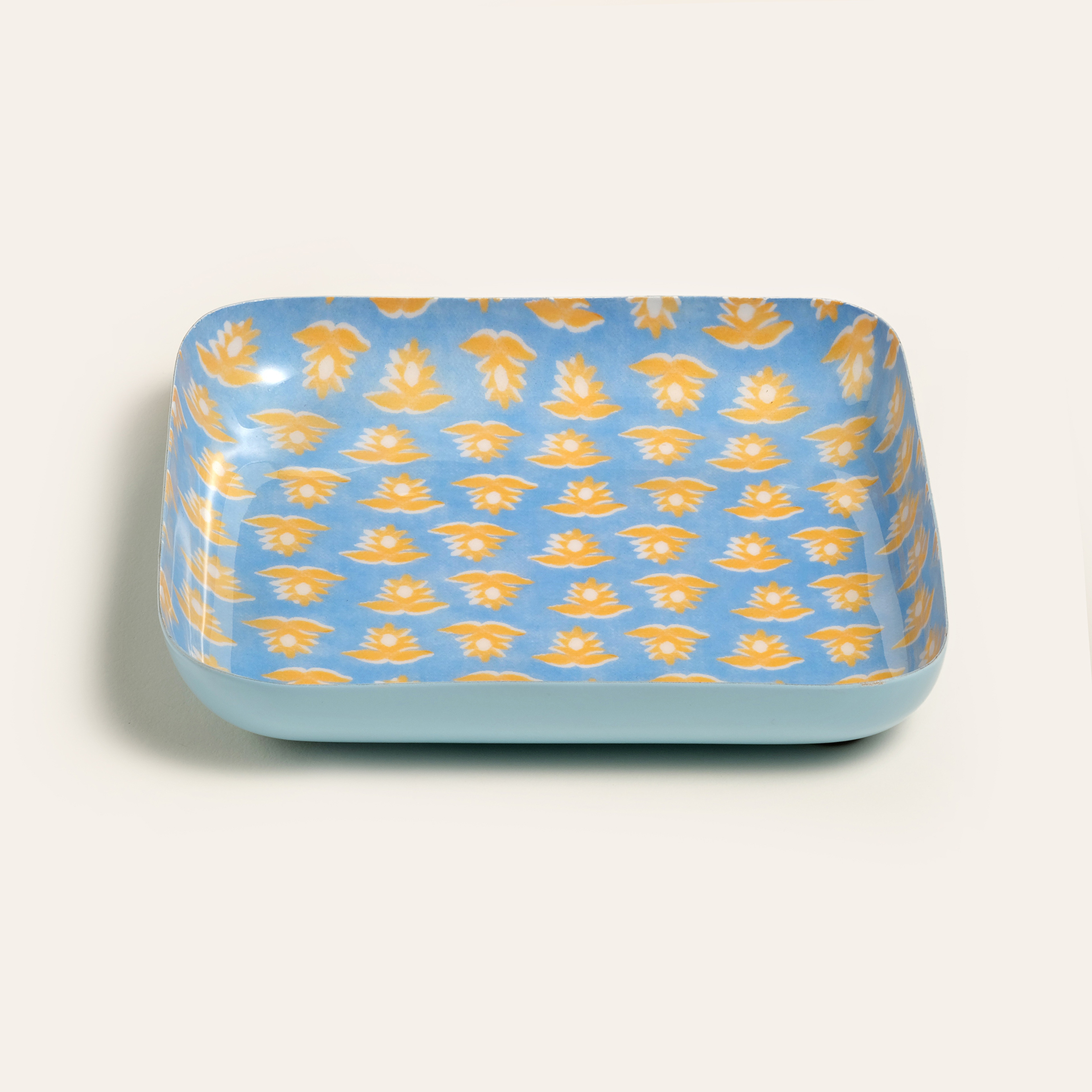 Nanpur Metal Dekoratif Tepsi 15x15x3 Cm Mavi - Sarı