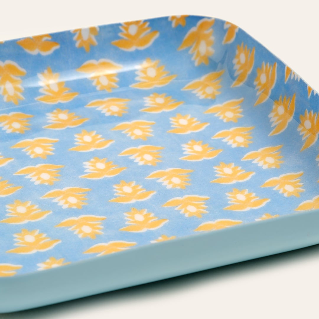 Nanpur Metal Dekoratif Tepsi 15x15x3 Cm Mavi - Sarı