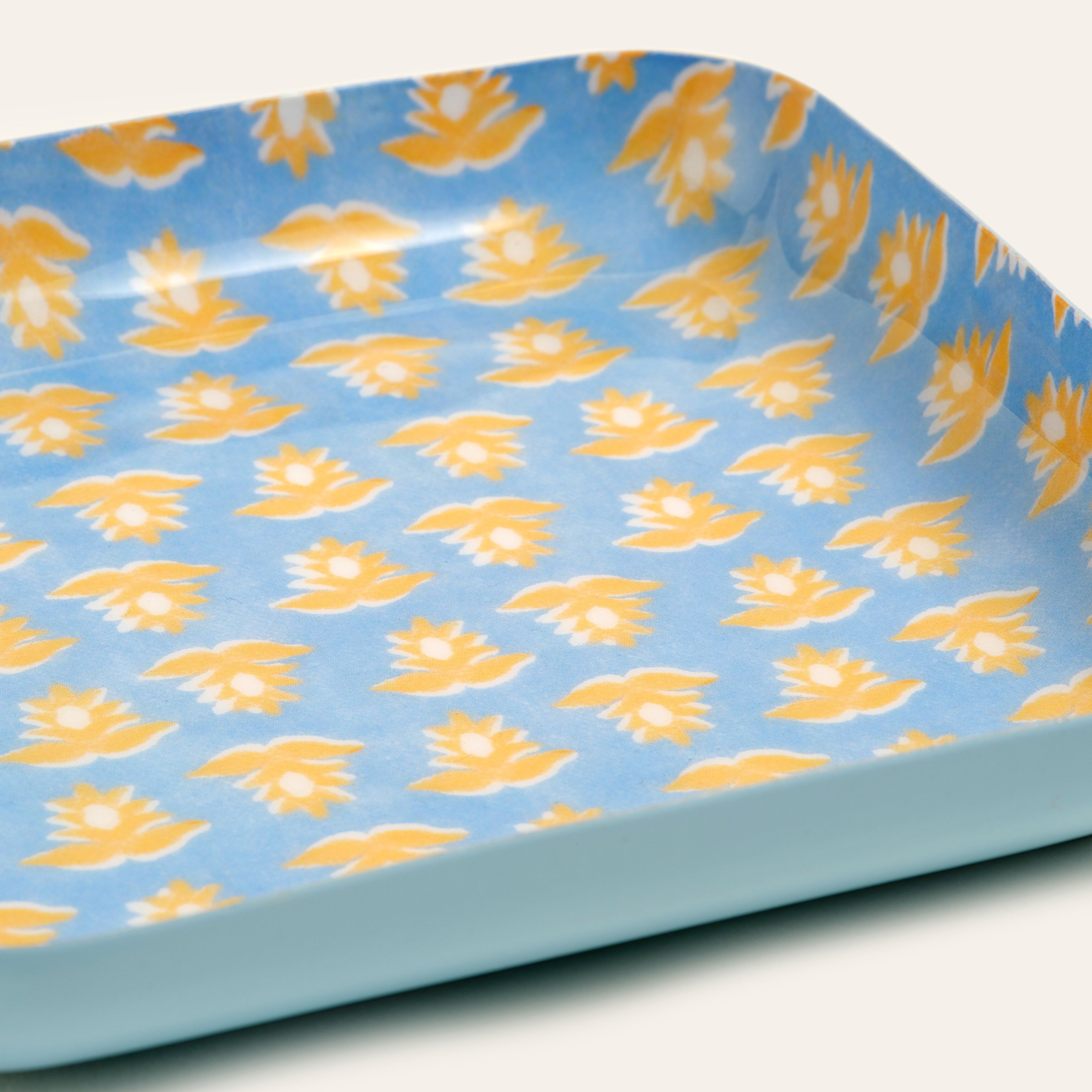 Nanpur Metal Dekoratif Tepsi 15x15x3 Cm Mavi - Sarı