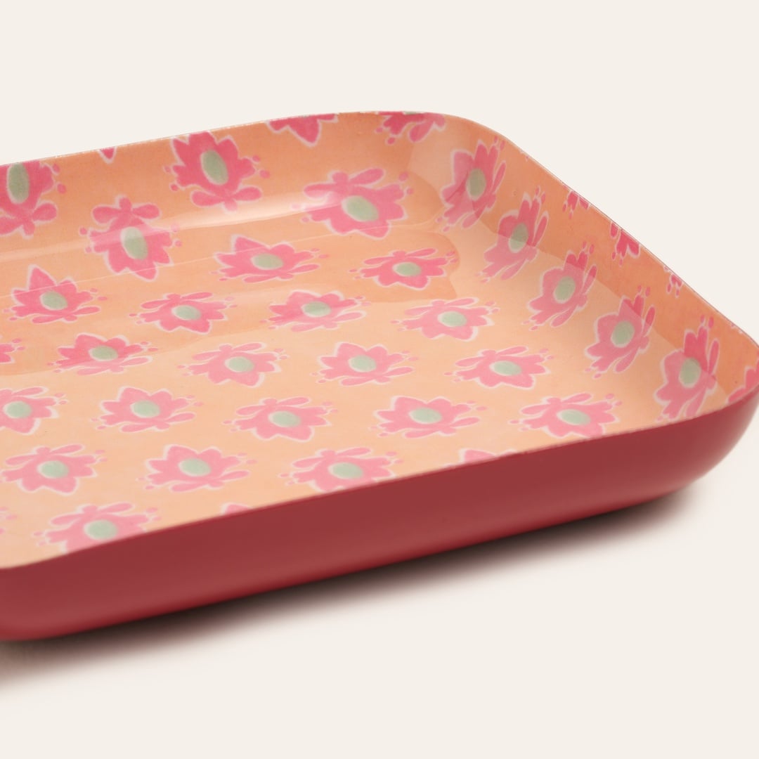 Nanpur Metal Dekoratif Tepsi 15x15x3 Cm Somon