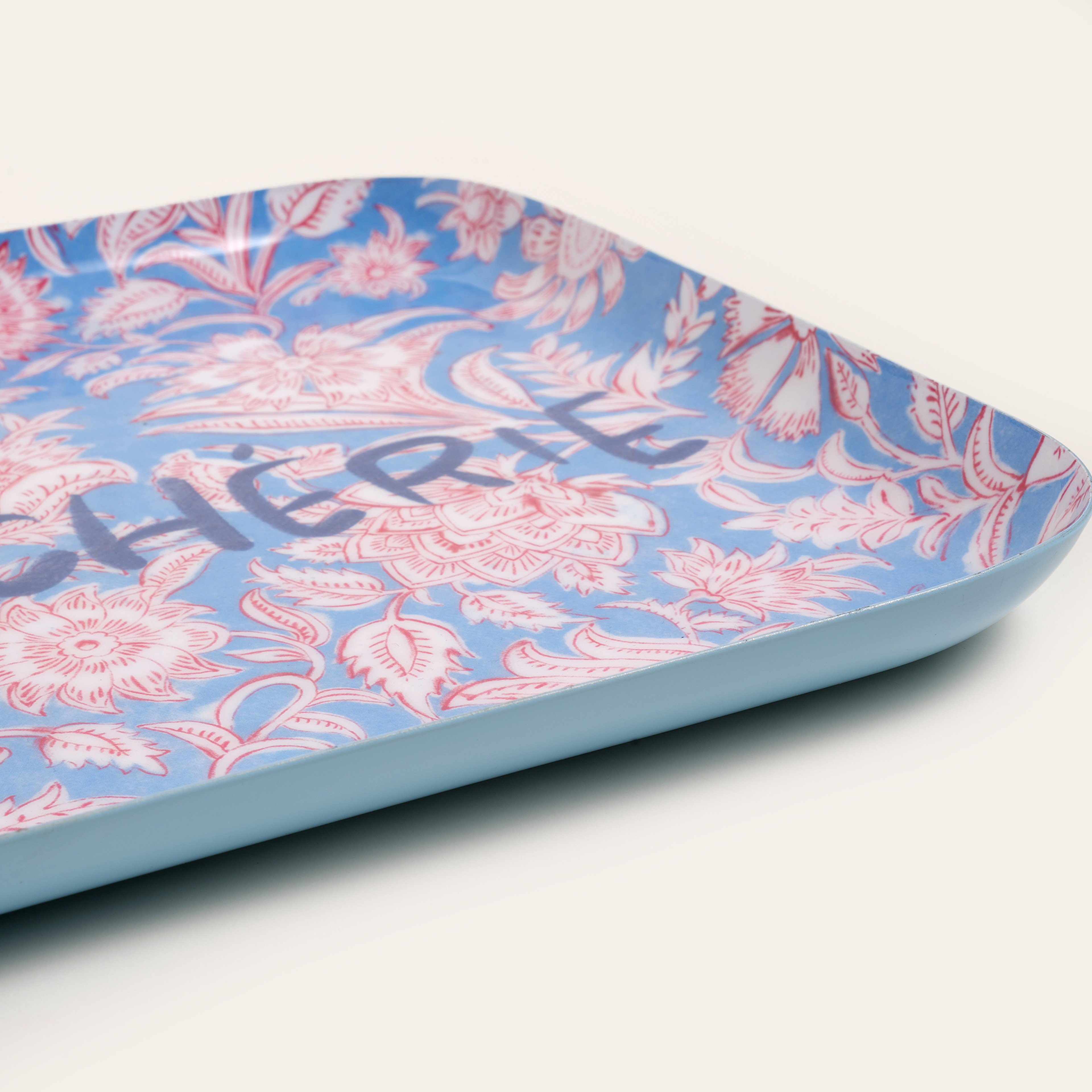 Nanpur Metal Dekoratif Tepsi 26x26x2 Cm Mavi - Bordo