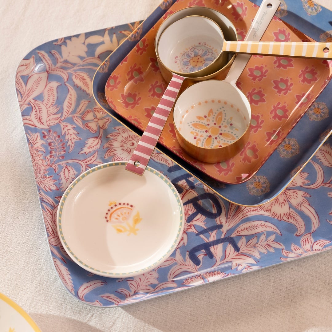 Nanpur Metal Dekoratif Tepsi 26x26x2 Cm Mavi - Bordo