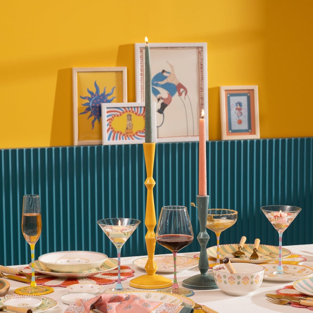 Nanpur Metal Şamdan 7x7x23 Cm Yeşil