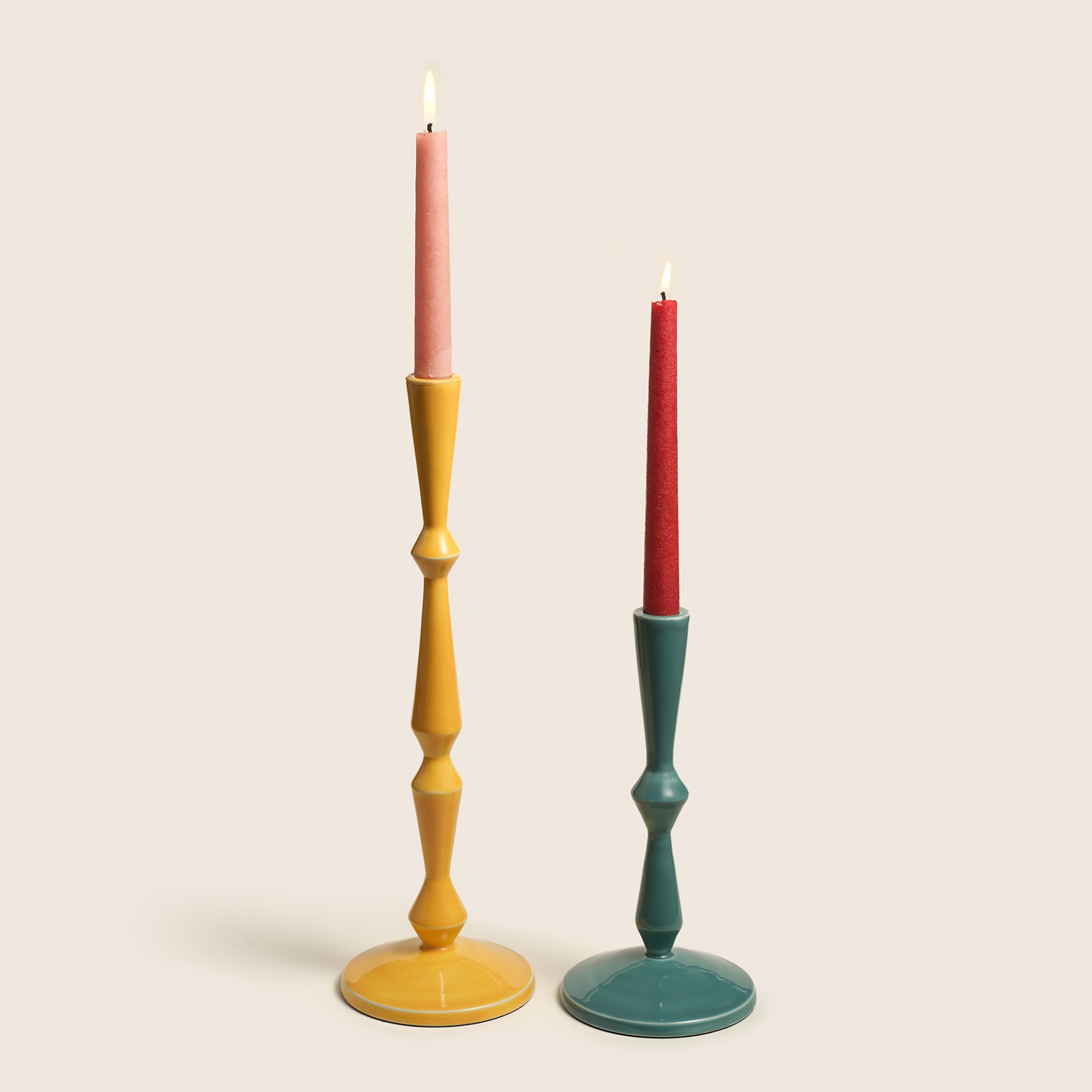 Nanpur Metal Şamdan 7x7x23 Cm Yeşil