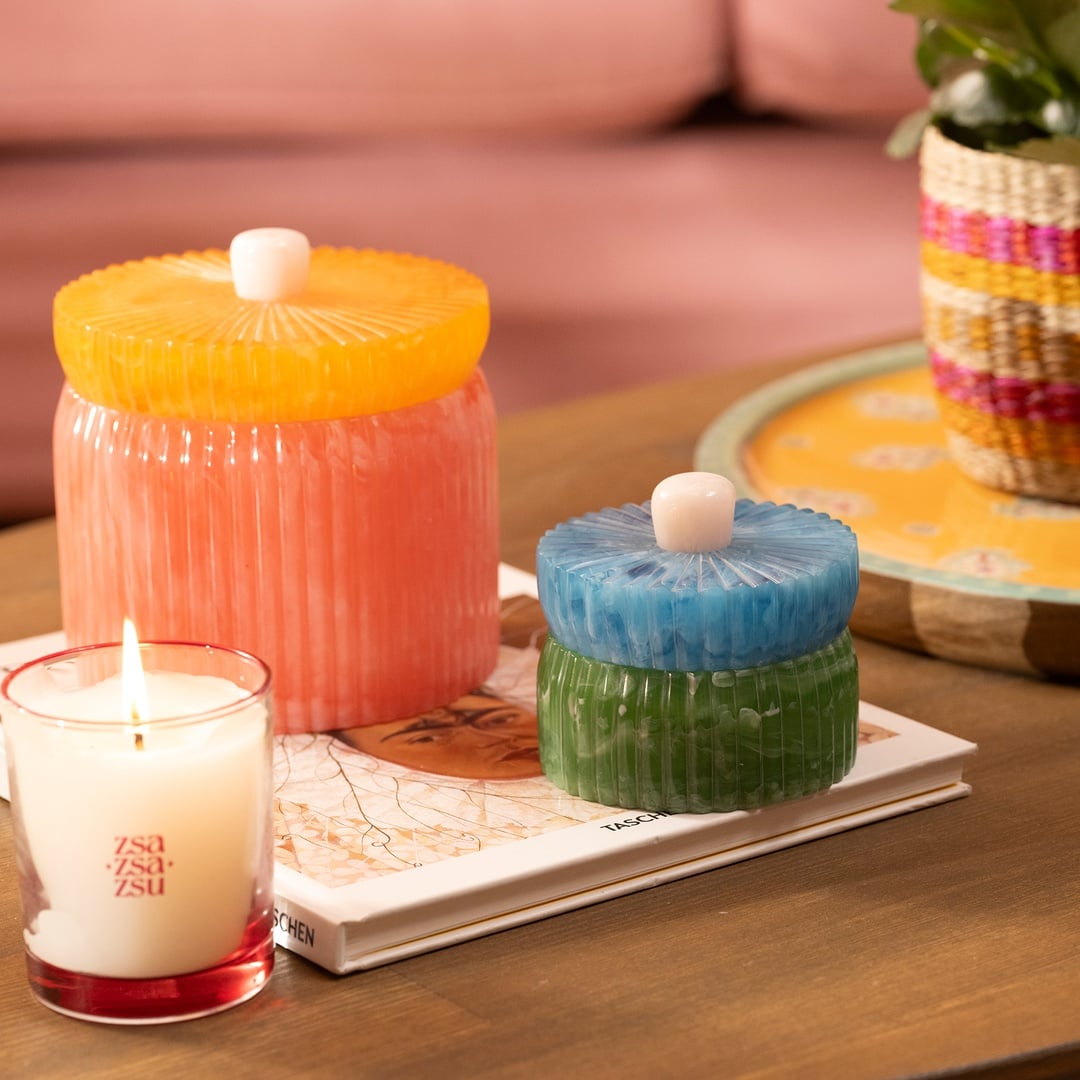 Tanda Reçine Dekoratif Kutu 9x9x8 Cm Mavi - Yeşil