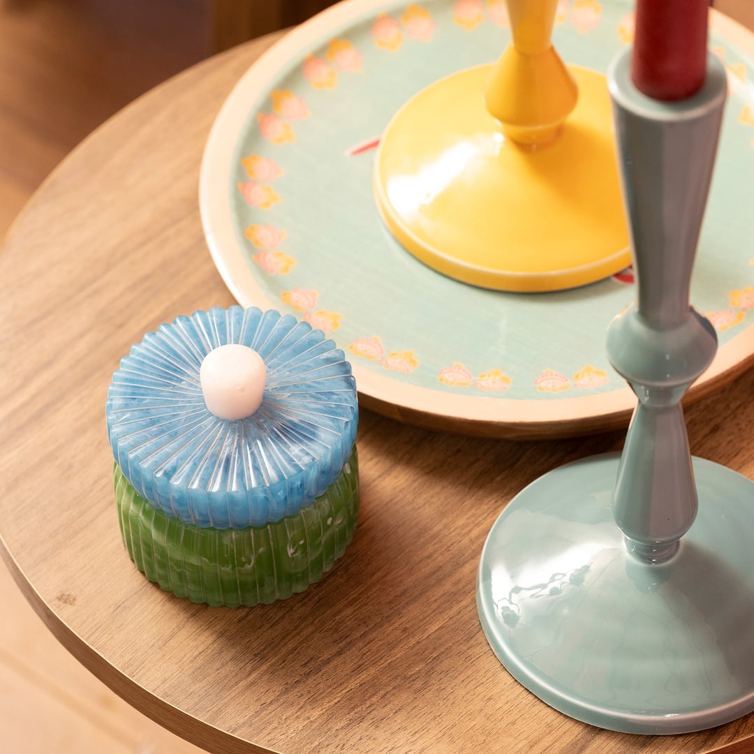 Tanda Reçine Dekoratif Kutu 9x9x8 Cm Mavi - Yeşil