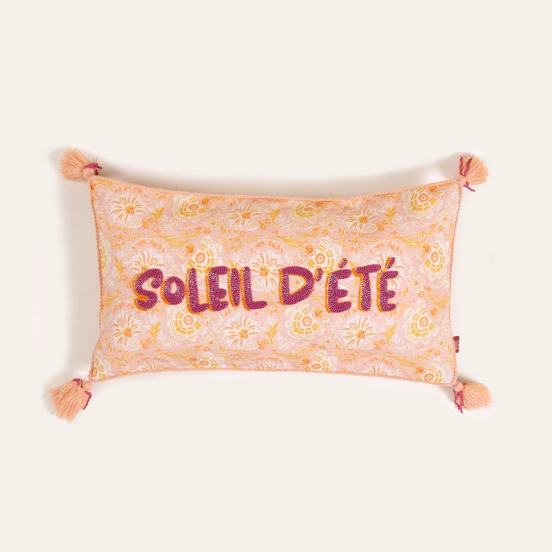 Ghunı Püsküllü Nakışlı Pamuk Dolgulu Kırlent 30x55 Cm Pembe