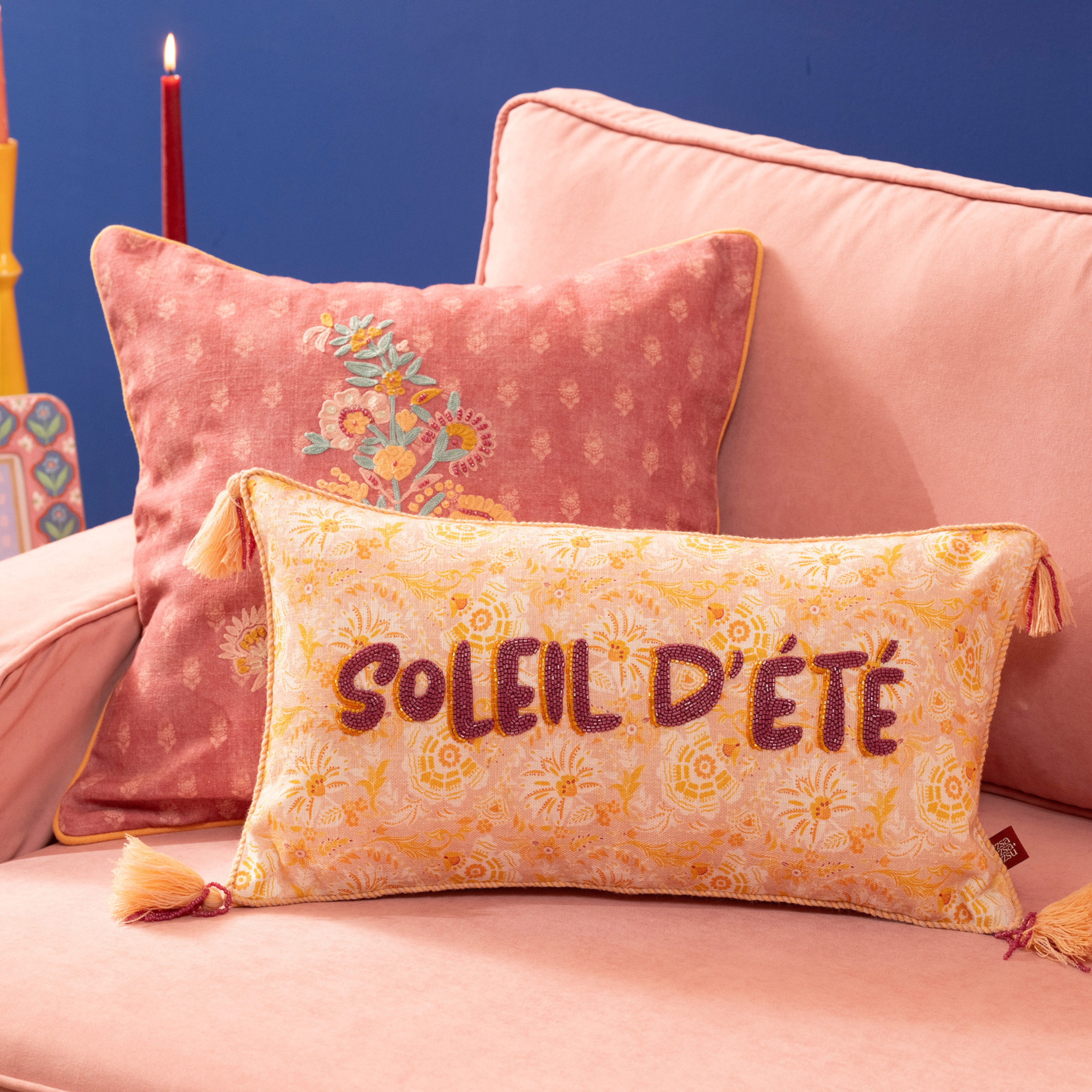 Ghunı Püsküllü Nakışlı Pamuk Dolgulu Kırlent 30x55 Cm Pembe