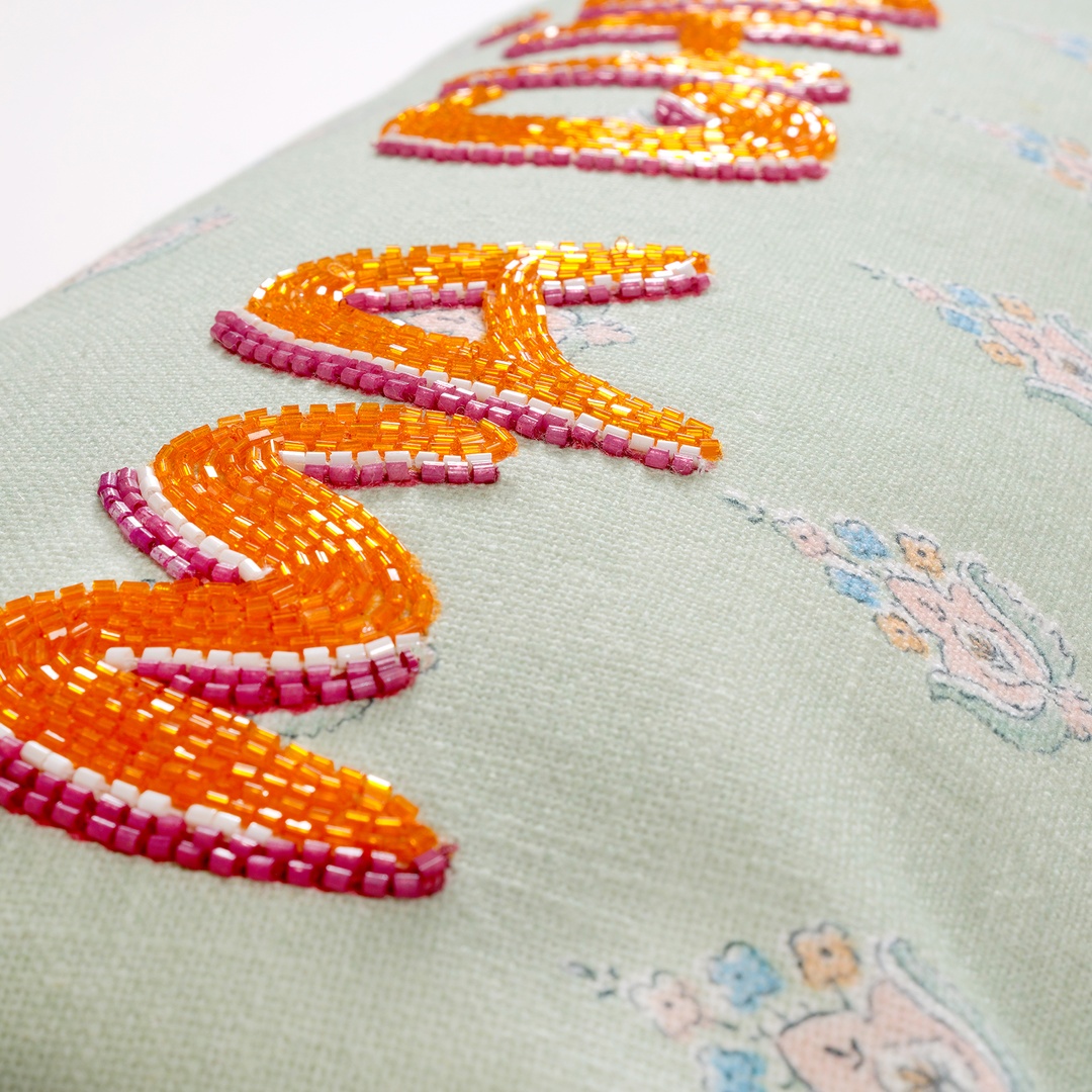 Ghunı Püsküllü Nakışlı Pamuk Dolgulu Kırlent 30x55 Cm Açık Yeşil