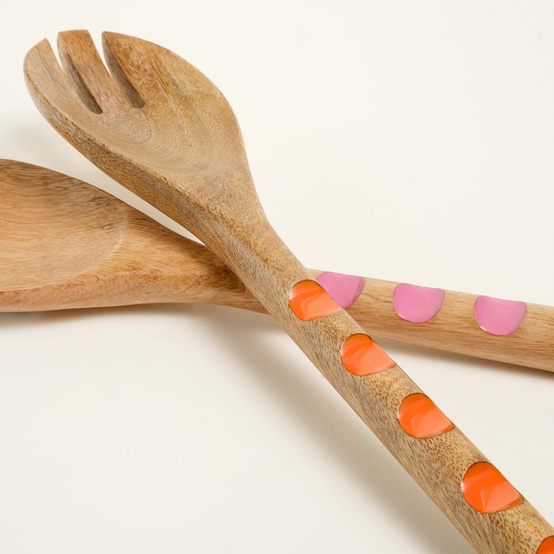 Lakrı Mango Ağacı Salata Kaşık Seti 30x8x2 Cm Turuncu - Pembe