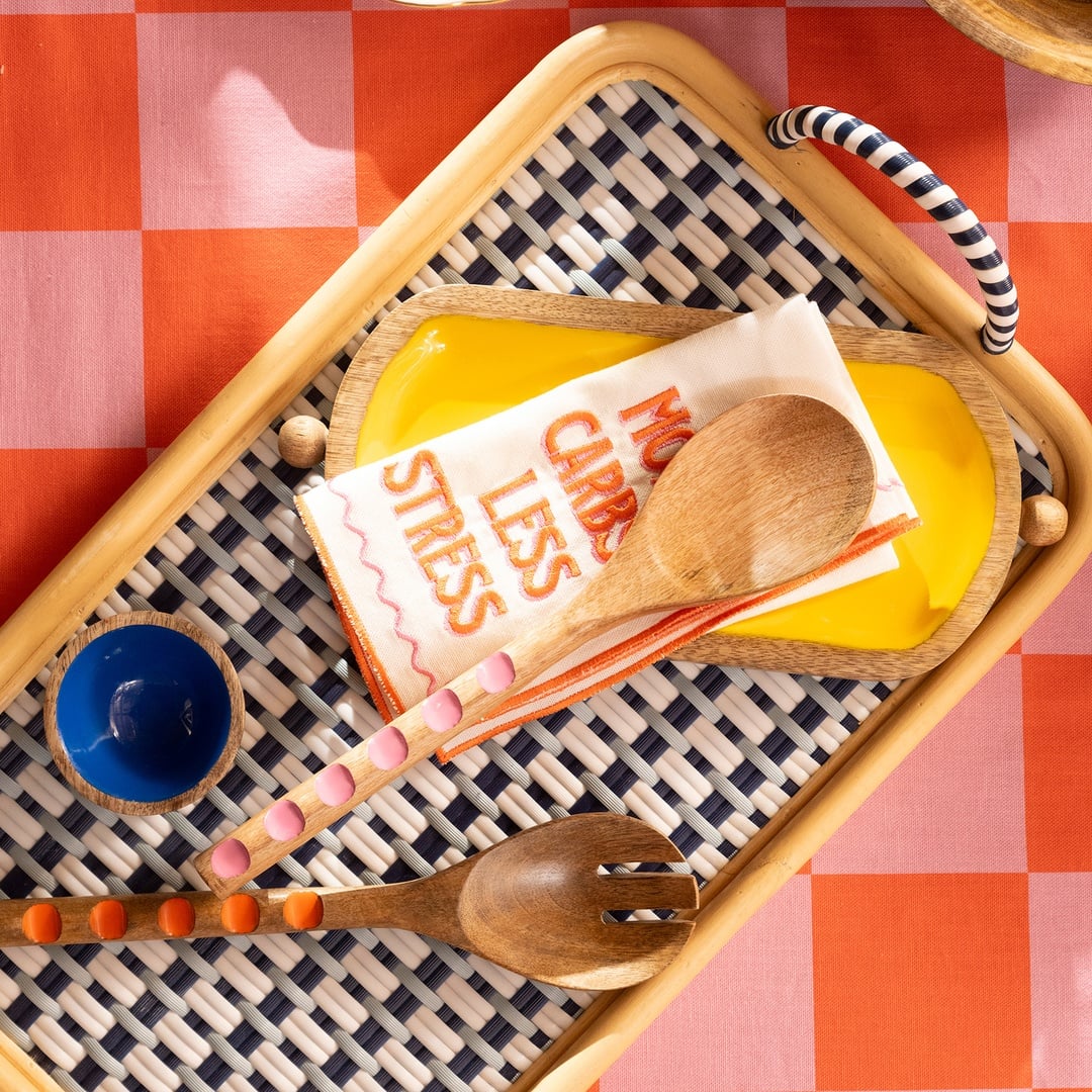 Lakrı Mango Ağacı Salata Kaşık Seti 30x8x2 Cm Turuncu - Pembe