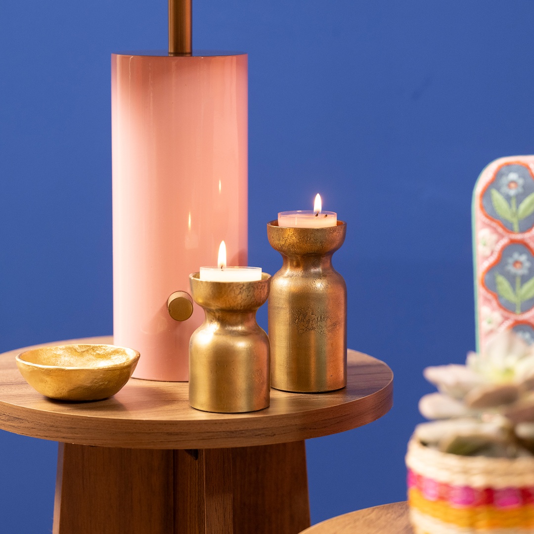 Bıjnor Metal Mumluk 5x5x13 Cm Altın